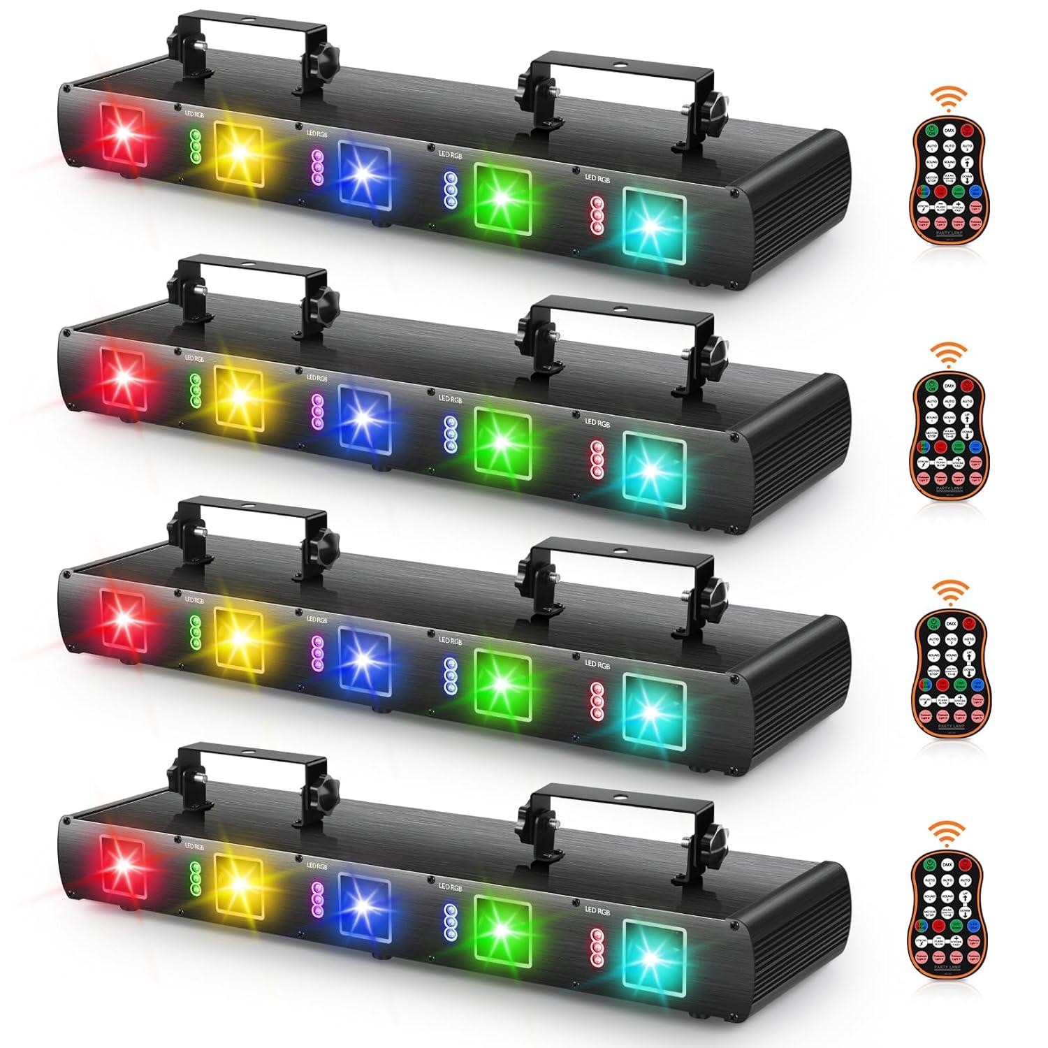 U`King Stage Laser Light, 5 Beam Sound Activated DJ Party Lights RGBYC LED Music Projector with Remote Control DMX for Dancing Birthday Bar Pub Stage