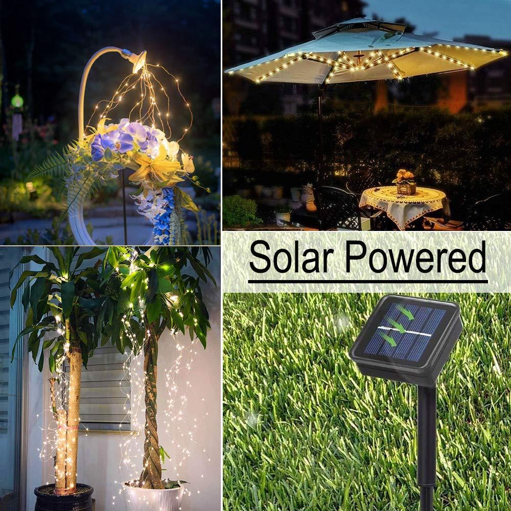 Soltuus, Luces de Hadas de 180 Ledes con Energía Solar, Regadera de Múltiples Hebras, Luces de Hadas de Cascada Impermeables, Luces de Racimo de Luciérnagas Blancas Cálidas