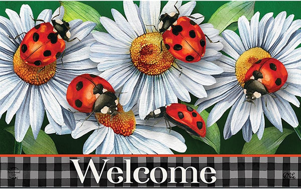 Briarwood Lane Spring Doormat 30x18 Indoor Outdoor Ladybugs and Daisies For Spring Doormat