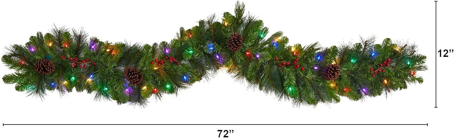 Nearly Natural 6ft. Colorado Fir Artificial Christmas Garland with 50 Multicolored LED Lights, Berries and Pinecones