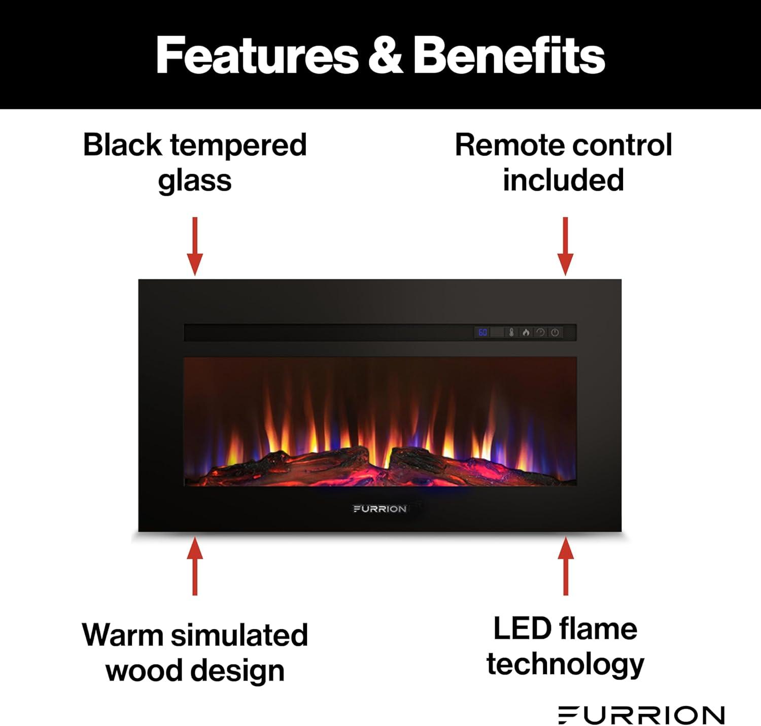 Lippert Components Lippert 689136 Built-in Electric Fireplace with Wood Platform-30, Black