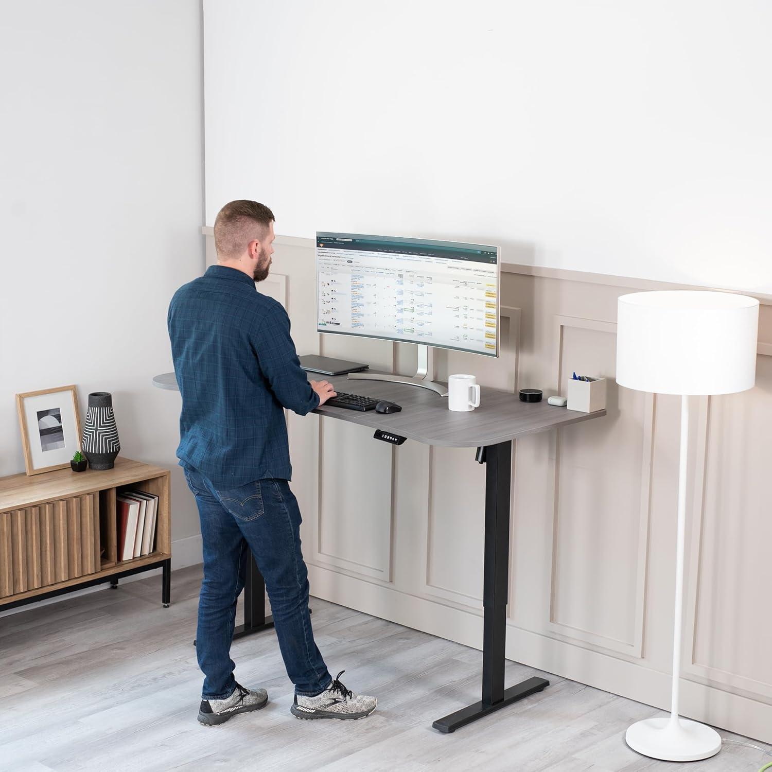 VIVO Electric 63” x 32” Standup Desk, Dark Gray Table Top, Black Frame