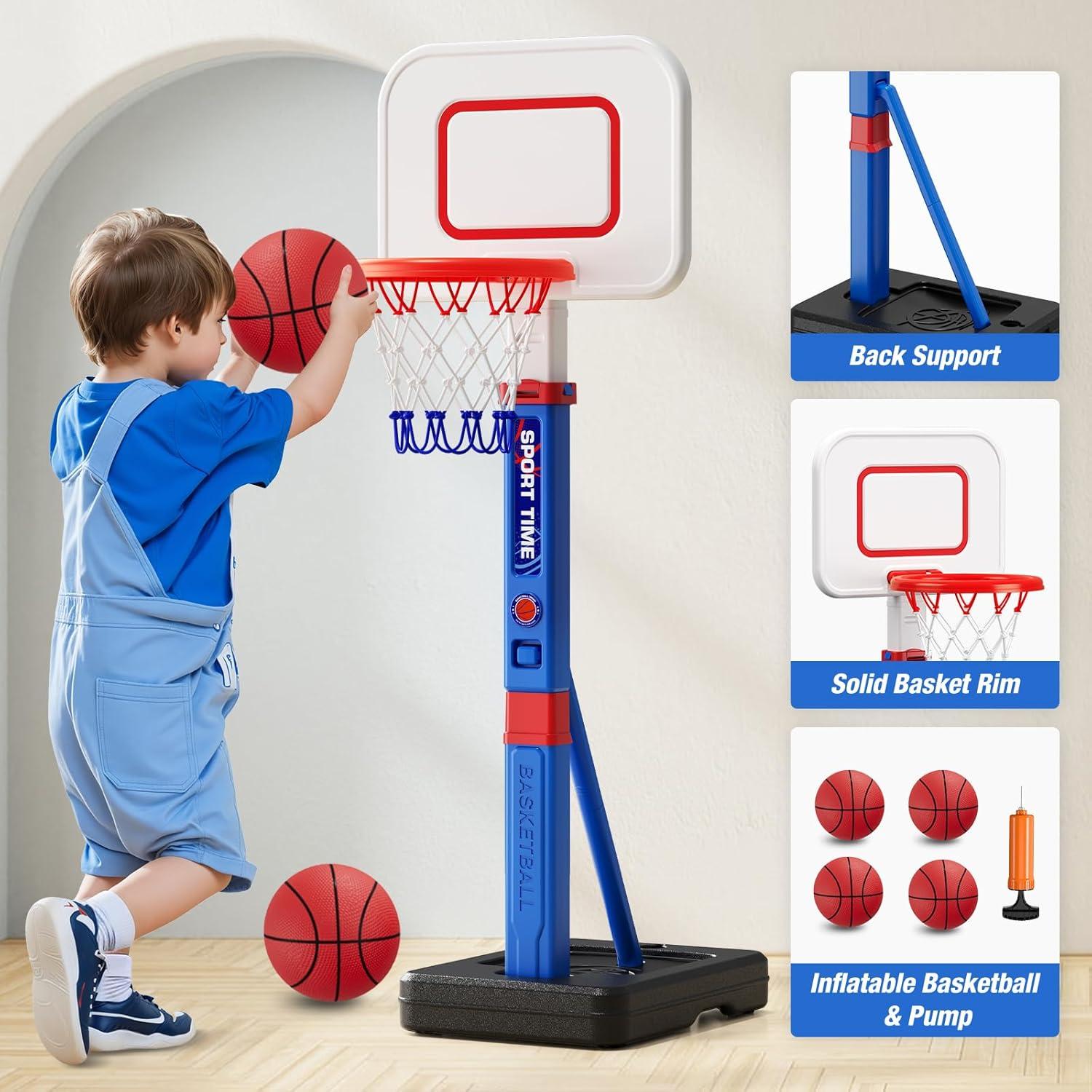 Toddler Basketball Hoop, 55" Height Adjustable Basketball Hoop for Kids 3-5, Kids Basketball Goal, Indoor Outdoor Sport Toys Christmas Birthday Gifts for Baby Boys Girls