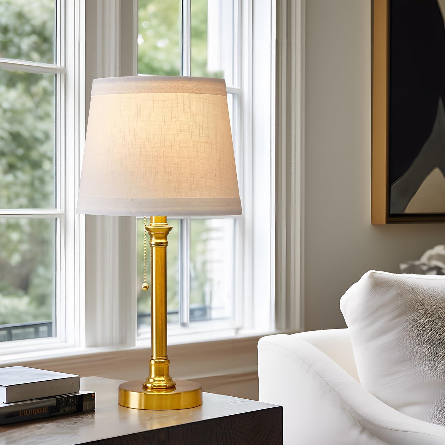 Gold Metal Table Lamp with White Fabric Shade, 19.5"