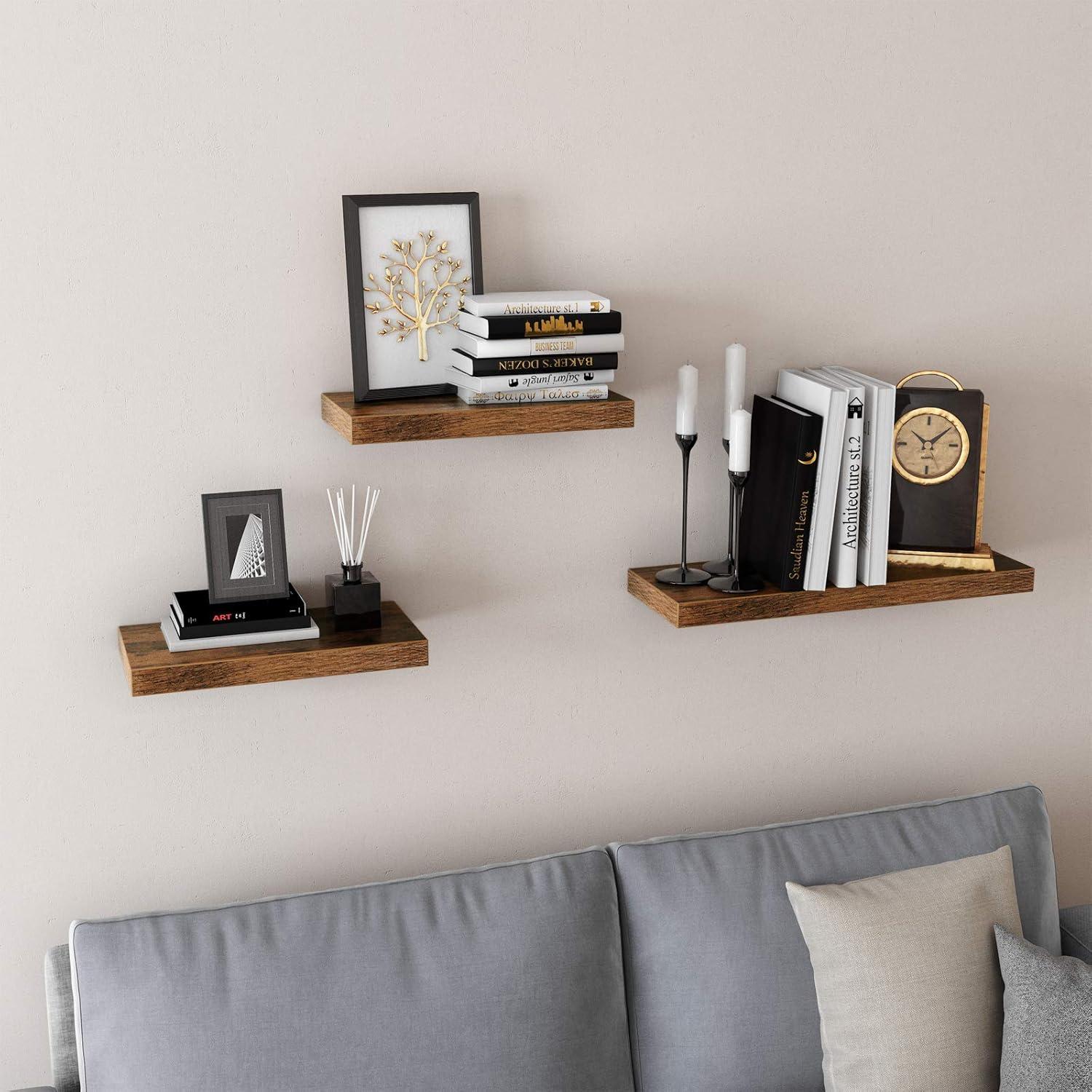 Rustic Brown 2-Tier Lacquered Wall Shelves