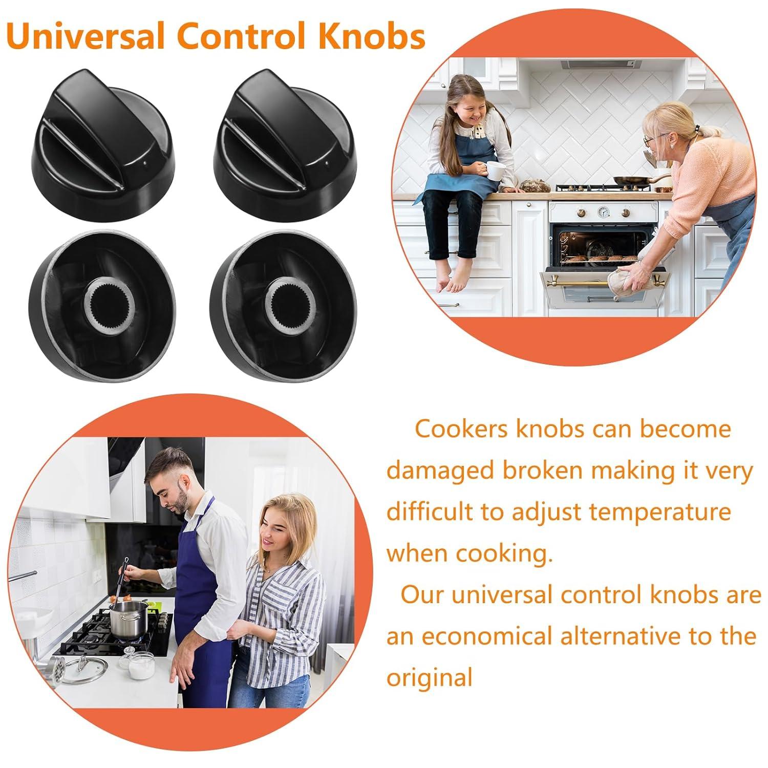 Myenne 4 Pack Oven Control Switch Knobs With 12 Adapters Universal Stove Knobs Replacements Burner Range Knobs For Oven Stove Range Black