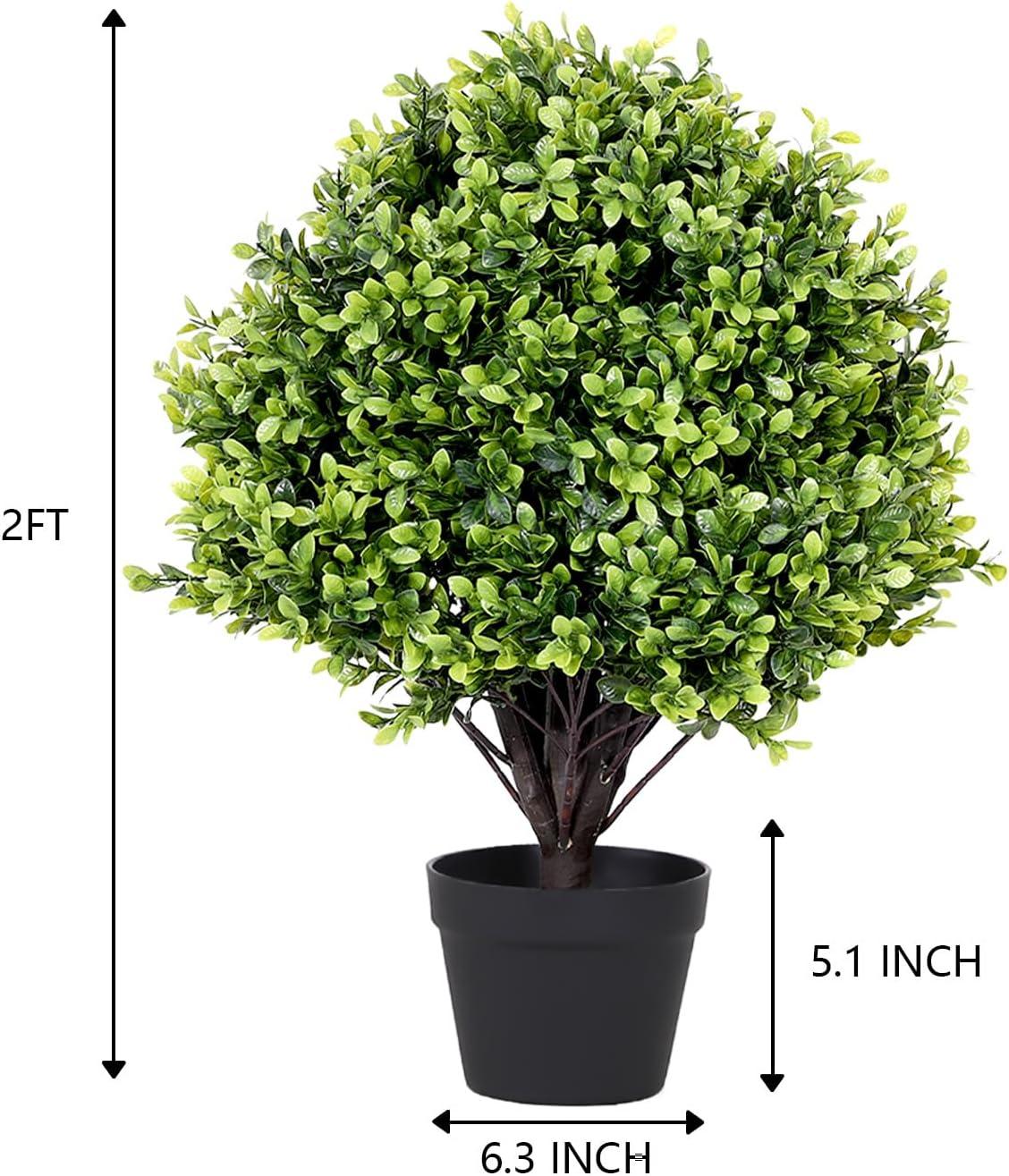 24'' Green Artificial Boxwood Topiary Trees in Black Pots