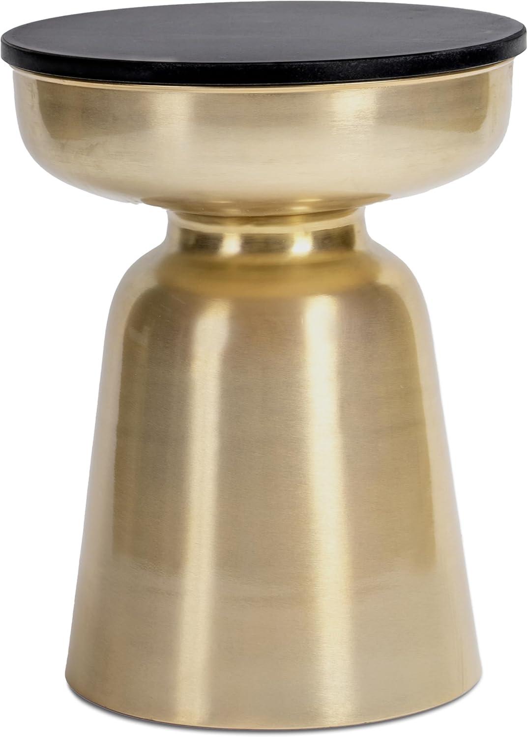 Finch Finch Adler Rothko Accent Side Table, Granite Top, Brushed Brass or Rose Gold Base, Hourglass Shape