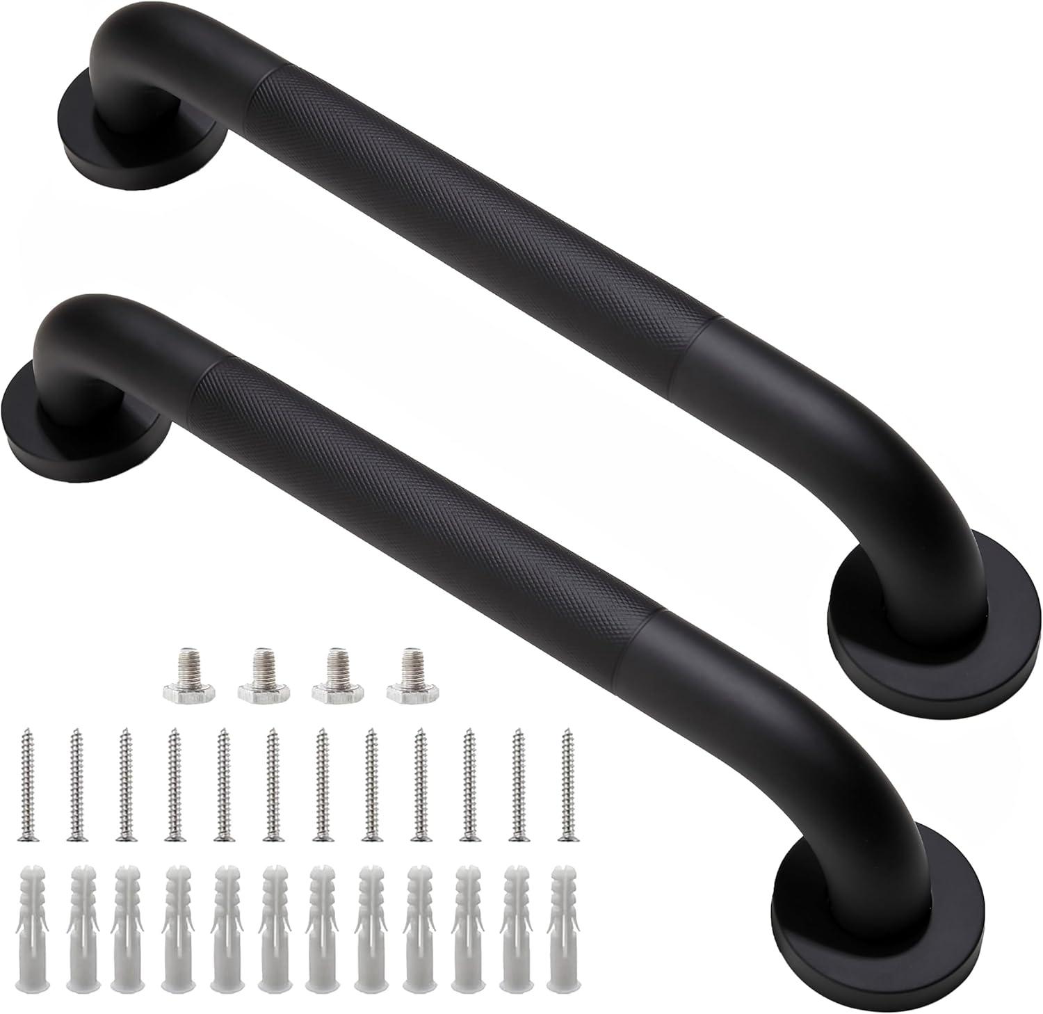 Black 16-Inch Stainless Steel Anti-Slip Shower Grab Bars, 2-Pack