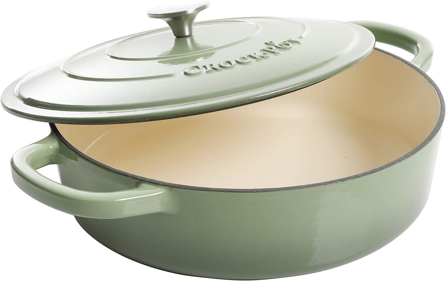 Crockpot Crock Pot Artisan 5qt Round Enamel Cast Iron Braiser Pan in Green