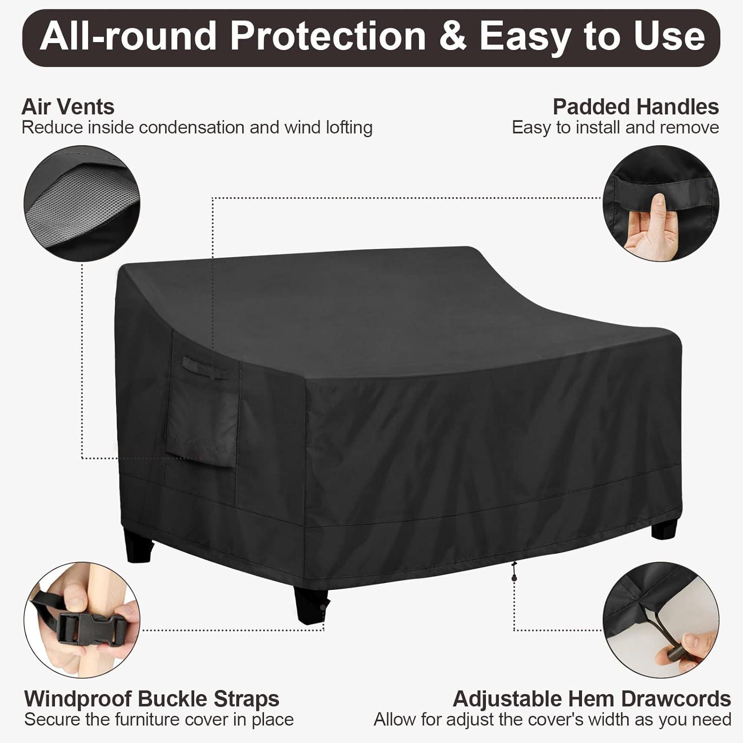 Black Waterproof UV-Resistant Patio Sofa Cover with Air Vent