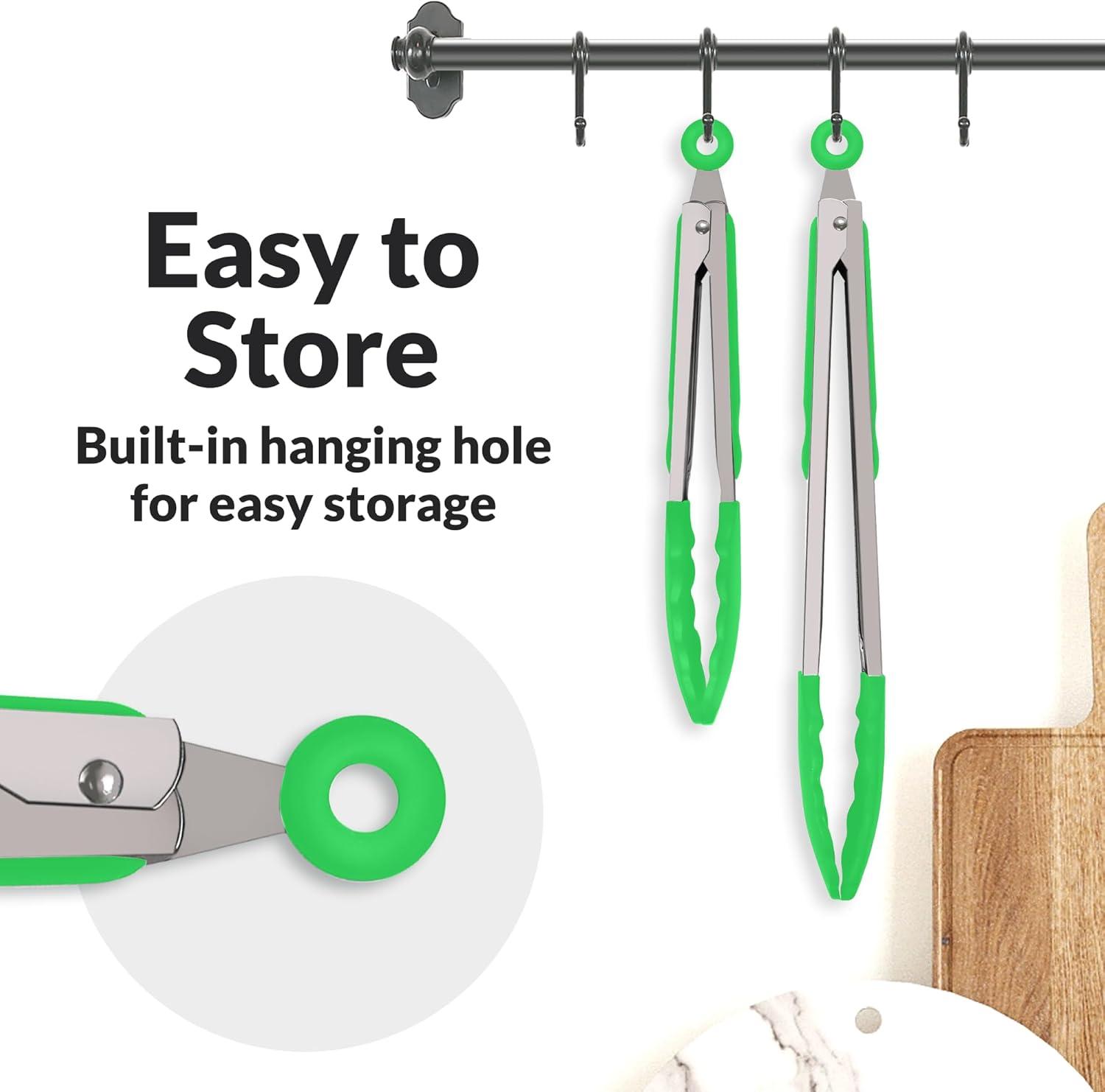 Zulay Kitchen Zulay Kitchen Tongs For Cooking - 2 Pack 9" & 12" Stainless Steel Silicone Tong Set