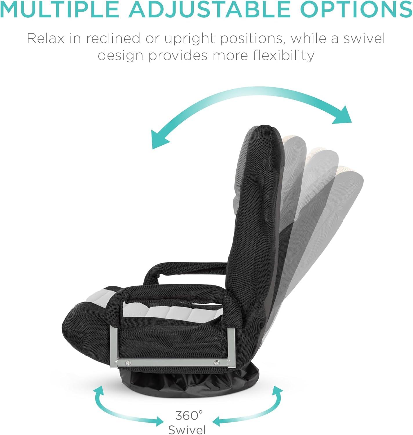 Best Choice Products 360-Degree Swivel Gaming Floor Chair w/ Armrest Handles, Foldable Adjustable Back - Black/White