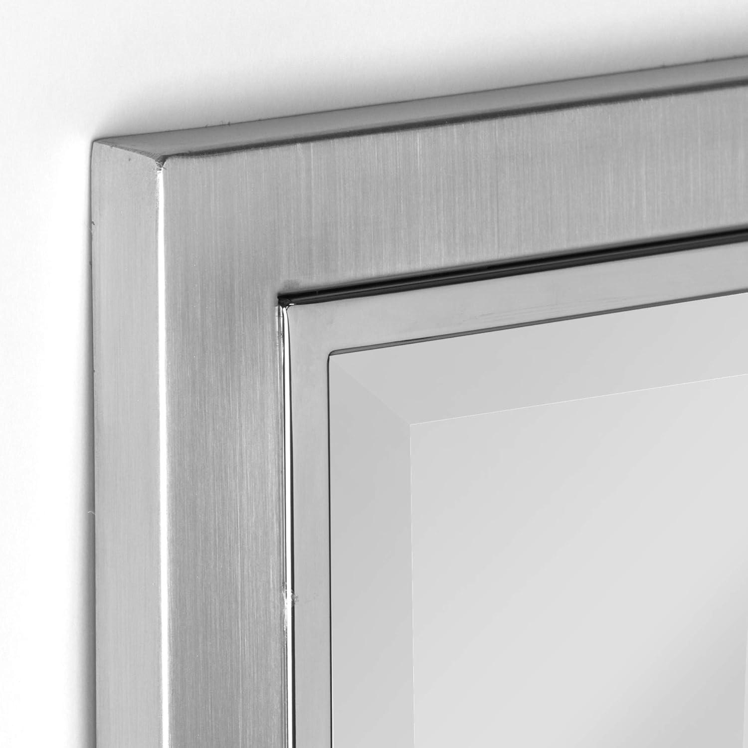 Head West Brushed Nickel and Chrome Metal Framed Vanity Mirror for Bathroom - Beveled-Edge Bedroom Mirror with Z-Bar Brackets for Vertical & Horizontal Placement - 24"x30"