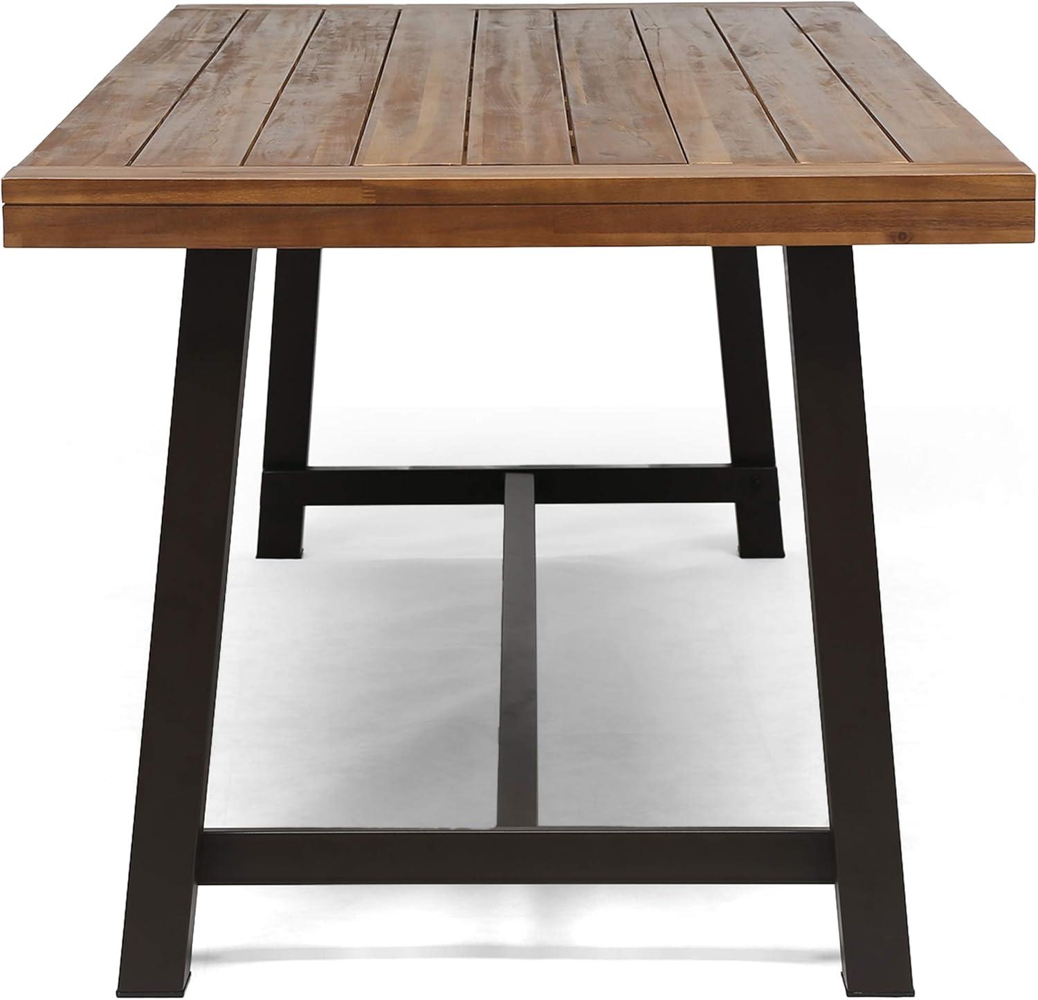 GDF Studio Emersyn Outdoor Acacia Wood Rectangular Dining Table Teak and Rustic Metal, 6 Person