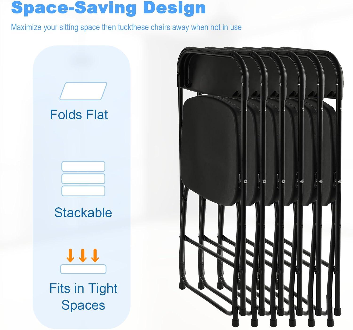 GARTOOO 10 Pack Plastic Folding Chair, Stackable Steel Frame Chairs,Portable Commercial Chair for Home, Office, Wedding, 550lbs Weight Capacity