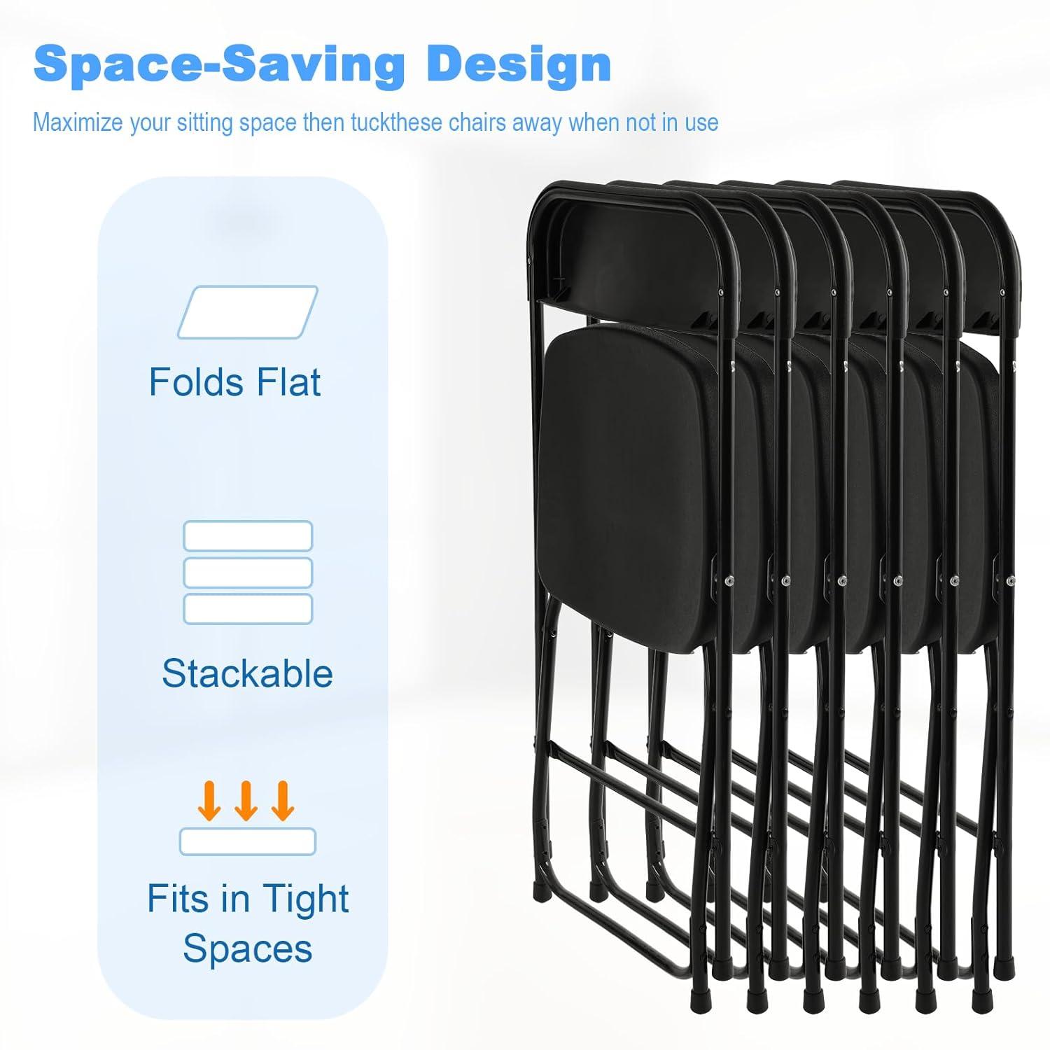 GARTOOO 10 Pack Plastic Folding Chair, Stackable Steel Frame Chairs,Portable Commercial Chair for Home, Office, Wedding, 550lbs Weight Capacity