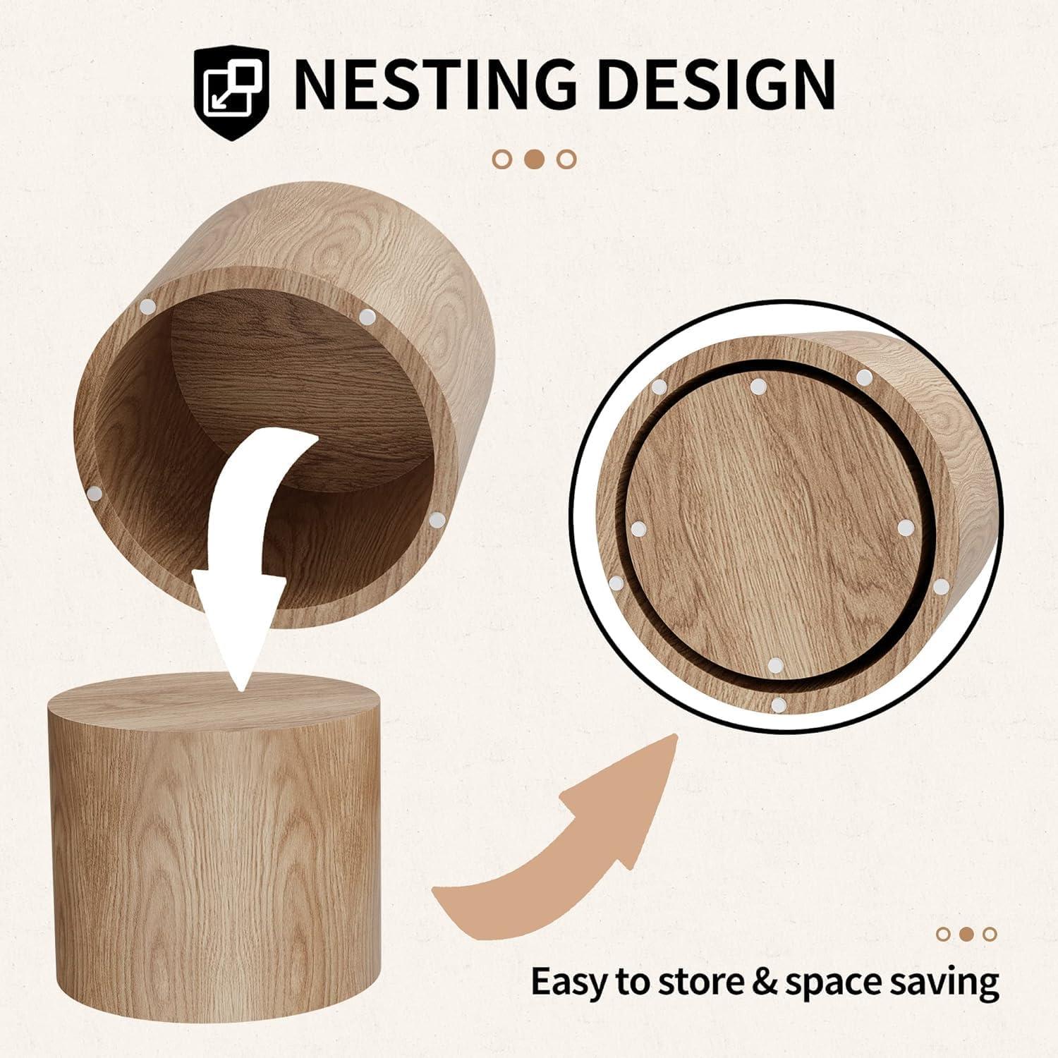 Oak Round Nesting Coffee and End Table Set