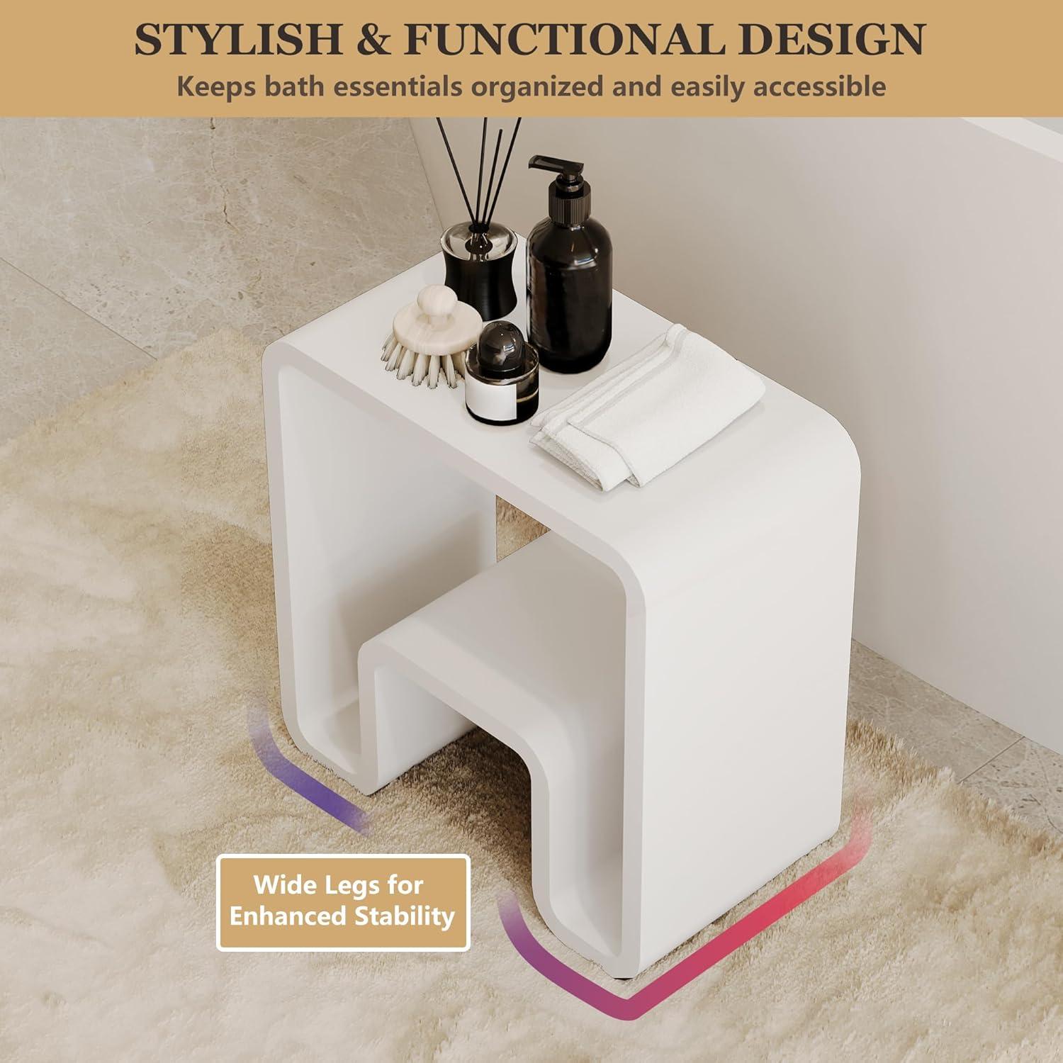 Matte White Solid Surface Dual-Layer Shower Stool