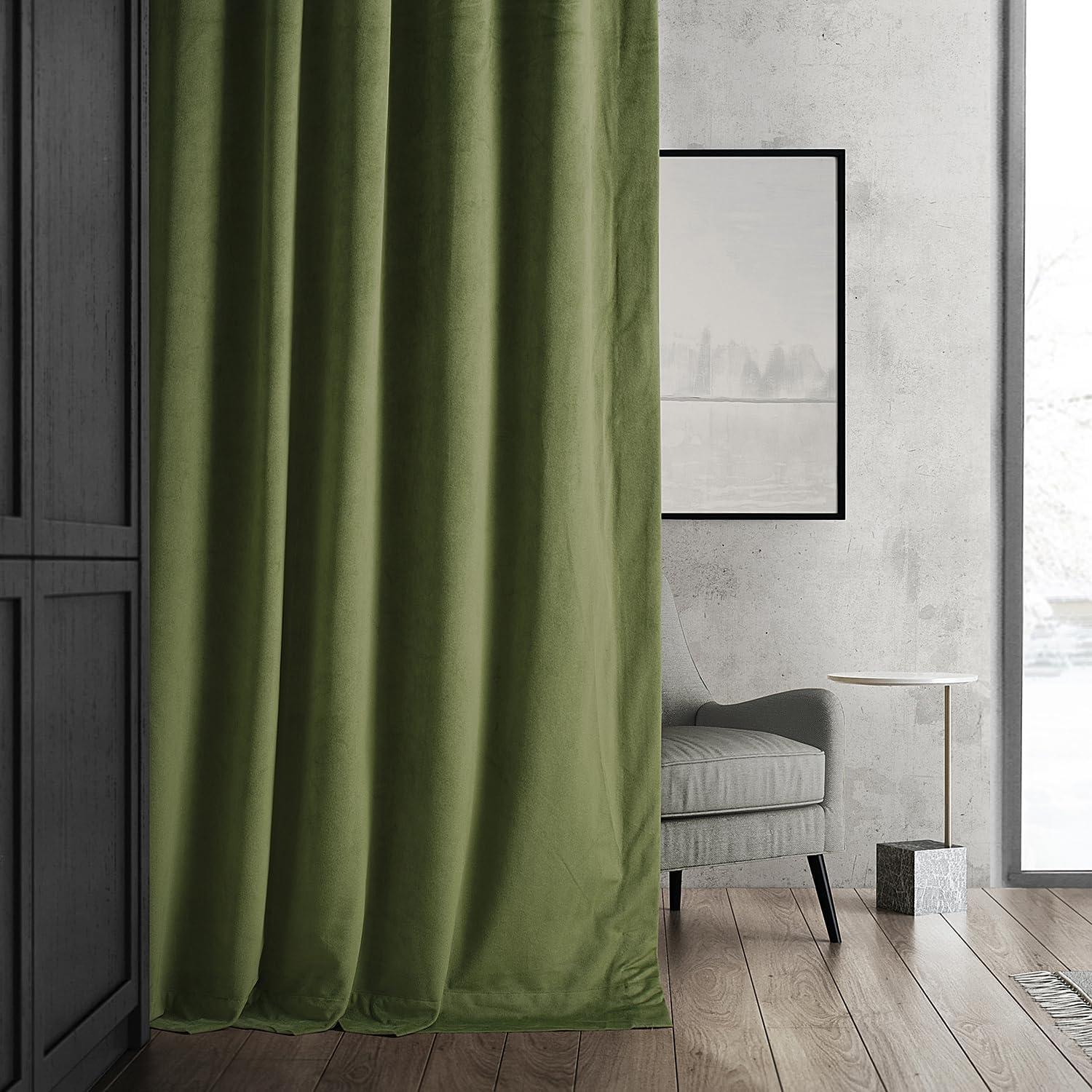 Half Price Drapes Signature Basque Green Velvet Blackout Curtains For Bedroom(1 Panel), 50WX 84L