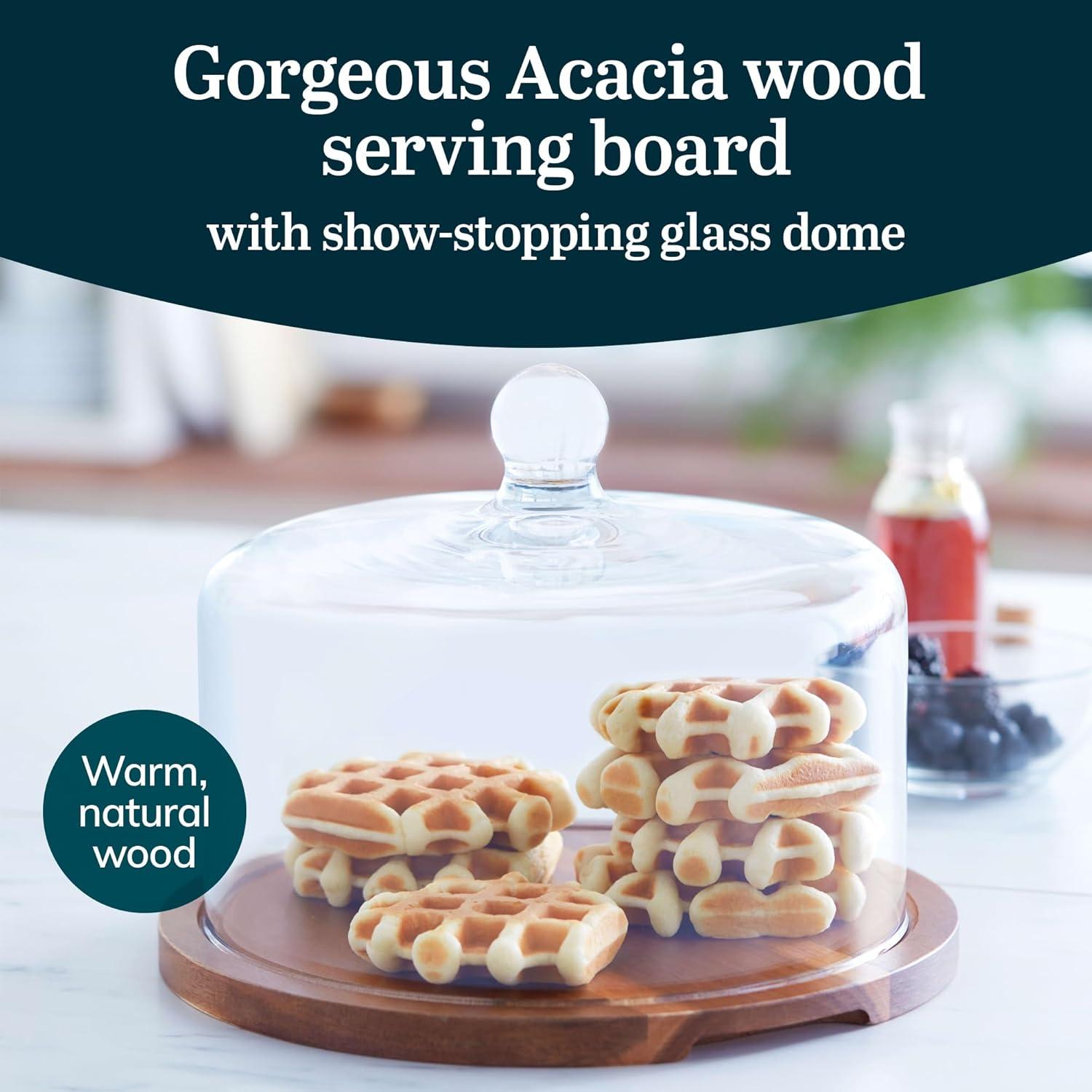 Acacia Wood Cake Stand with Glass Dome Lid