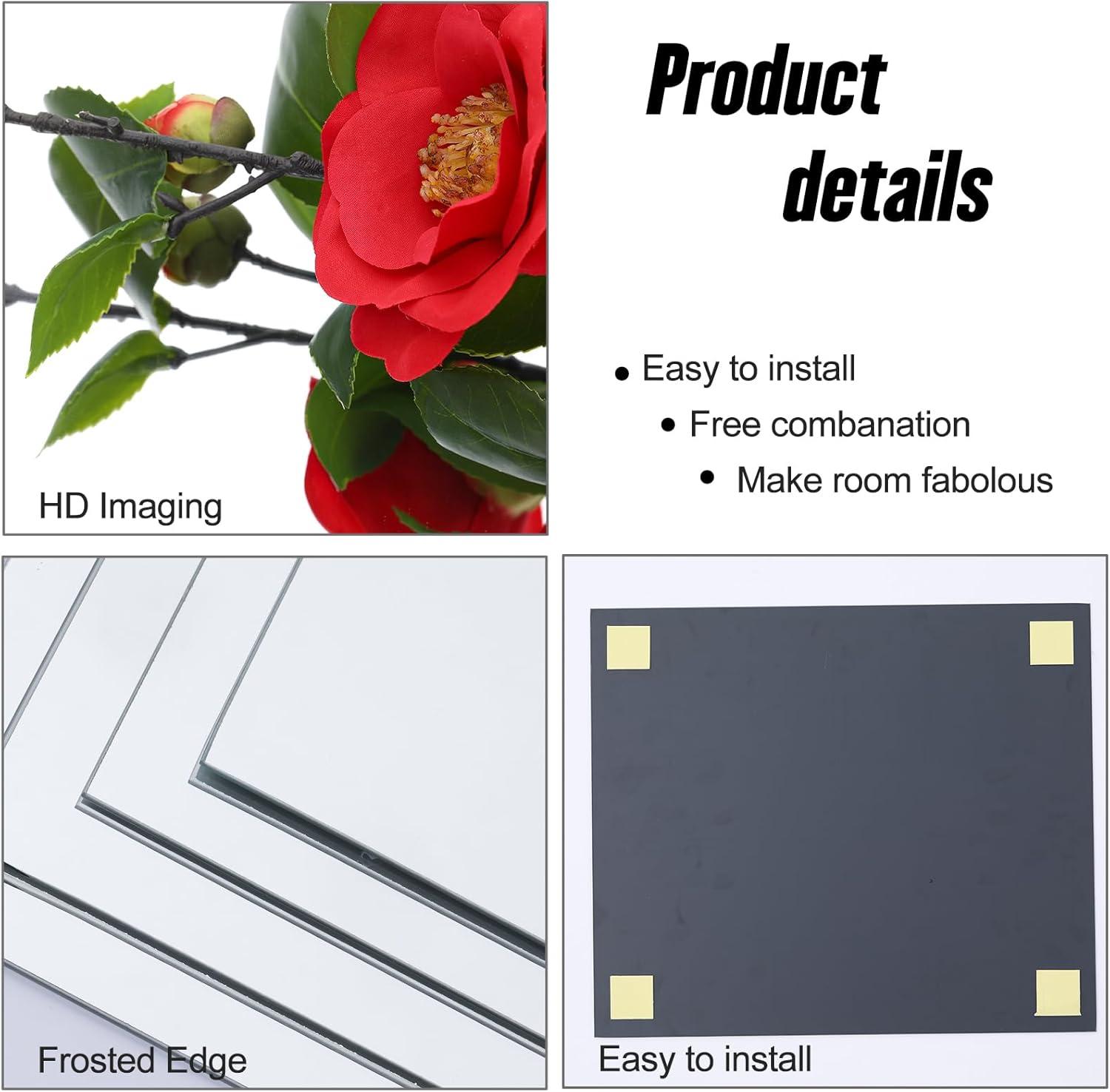 HD Glass Full Length Wall Mirror Tiles, 12'' x 12'' x 4PCS, Frameless Full Body Mirror Tiles for Bedroom, Full Length Mirror Wall Mounted for Home Gym, Door