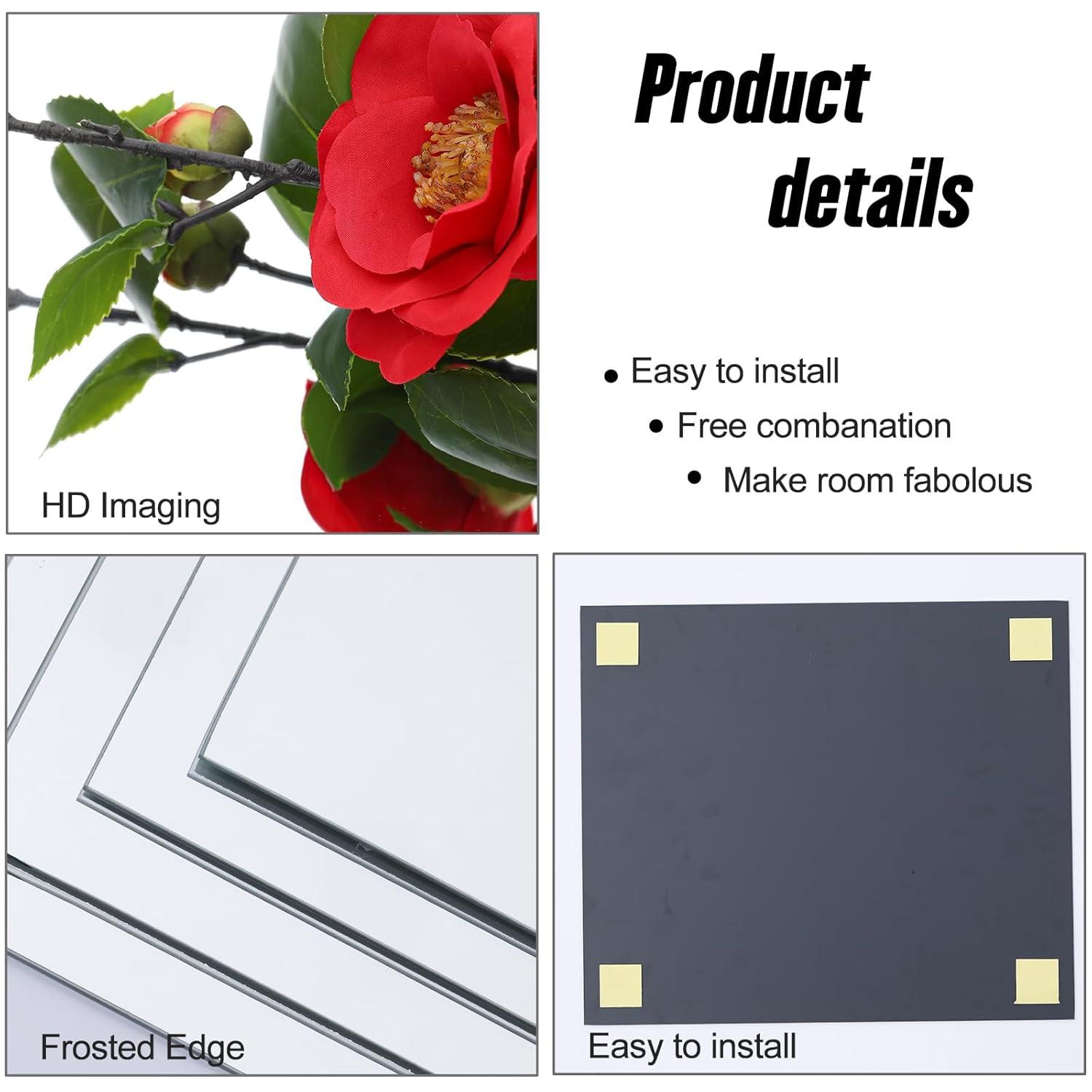 HD Glass Full Length Wall Mirror Tiles, 12'' x 12'' x 4PCS, Frameless Full Body Mirror Tiles for Bedroom, Full Length Mirror Wall Mounted for Home Gym, Door