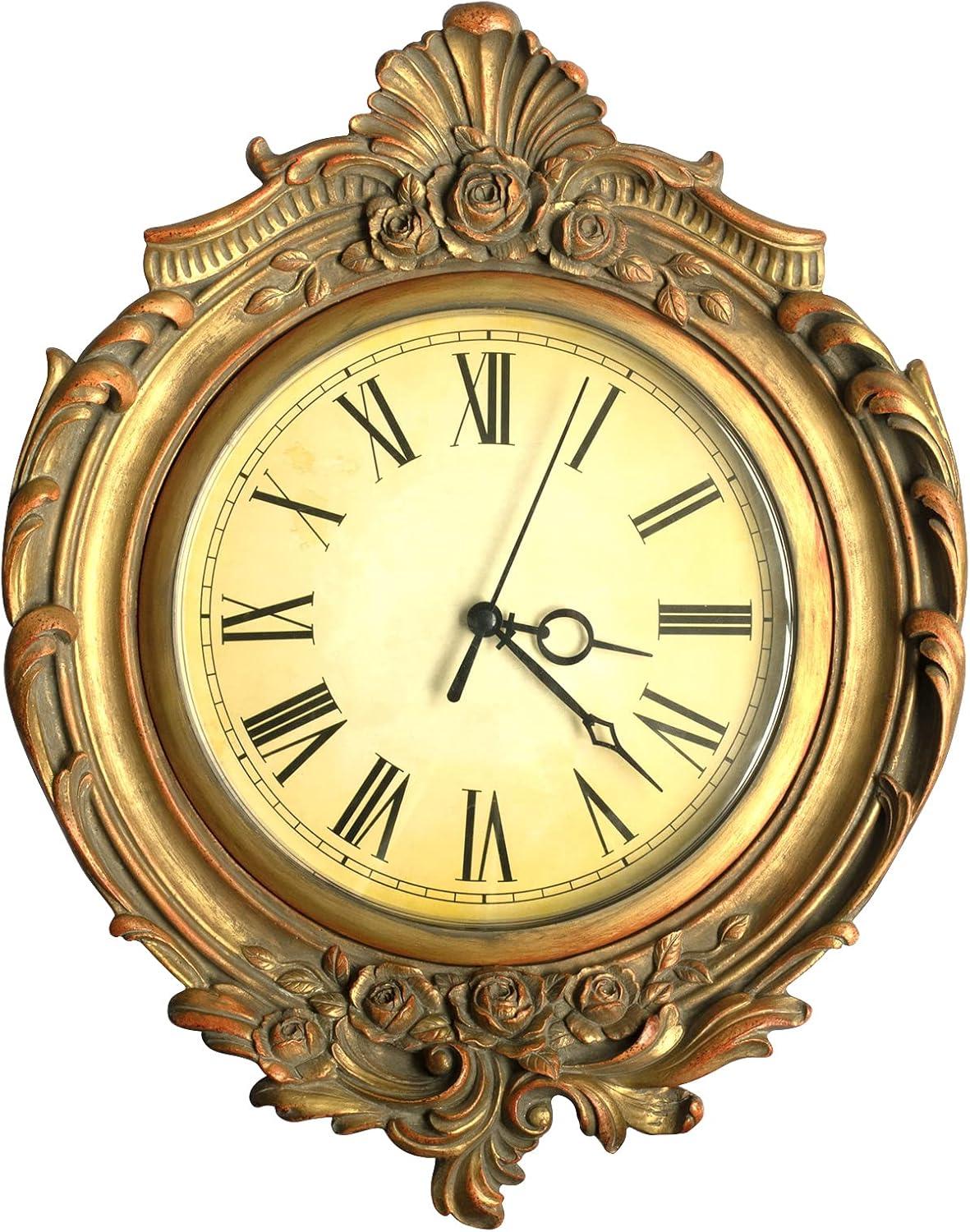 Antique Gold Resin Vintage Wall Clock with Roman Numerals