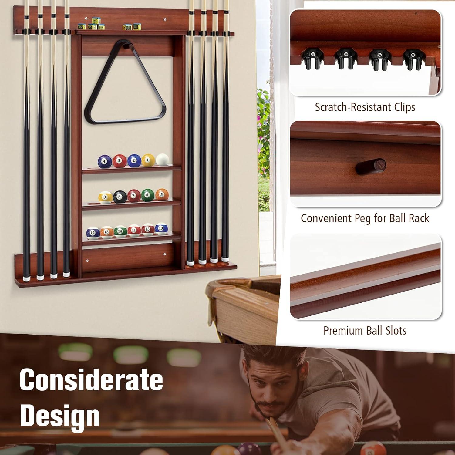 Topbuy Wall-Mounted Billiard Pool Cue Rack Pool Sticker Holder for Storing Cues & Pool Table Equipment Accessories Brown