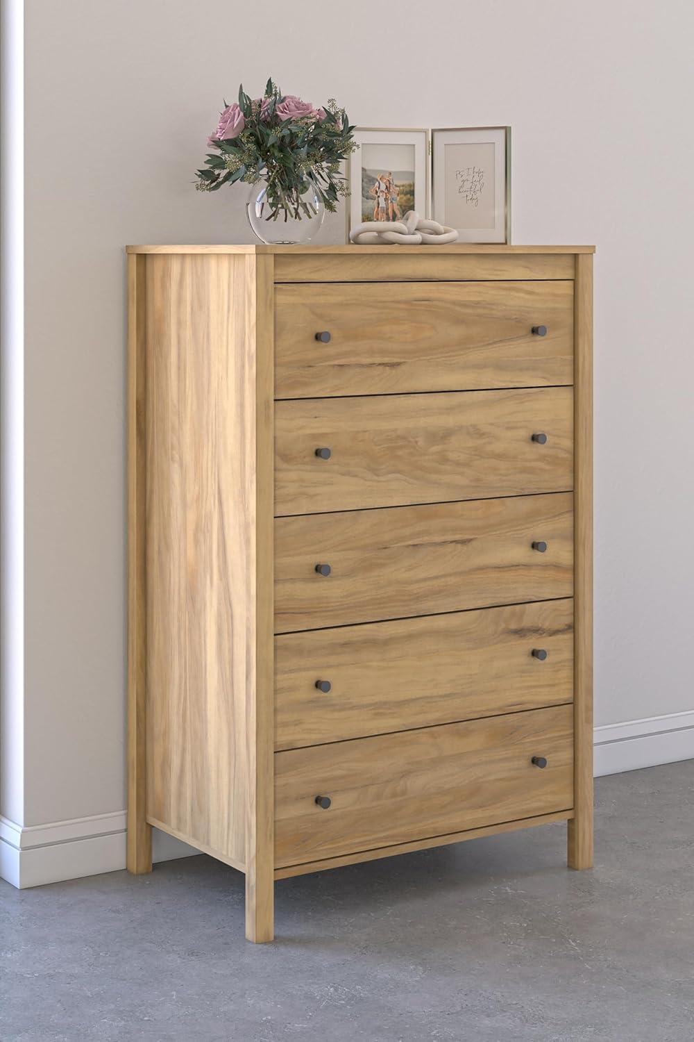 Signature Design by Ashley Bermacy 5 Drawer Tall Dresser, Light Brown