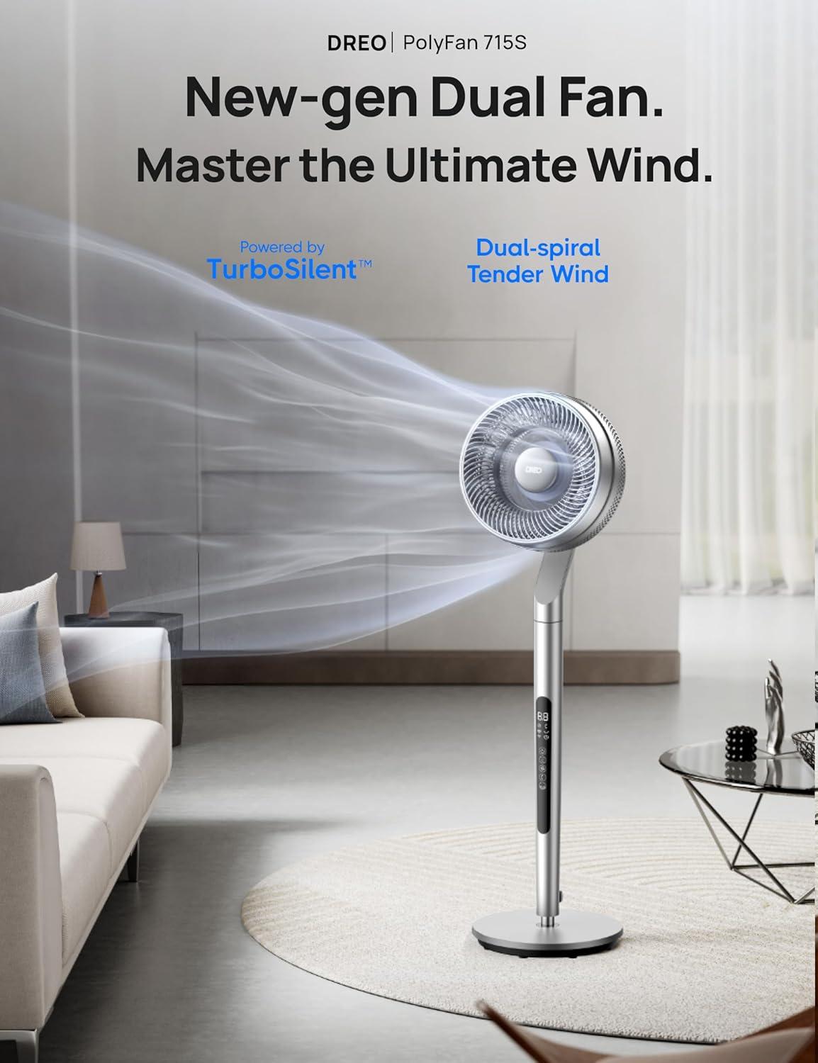 Modern Silver Adjustable Height Oscillating Floor Fan with Remote