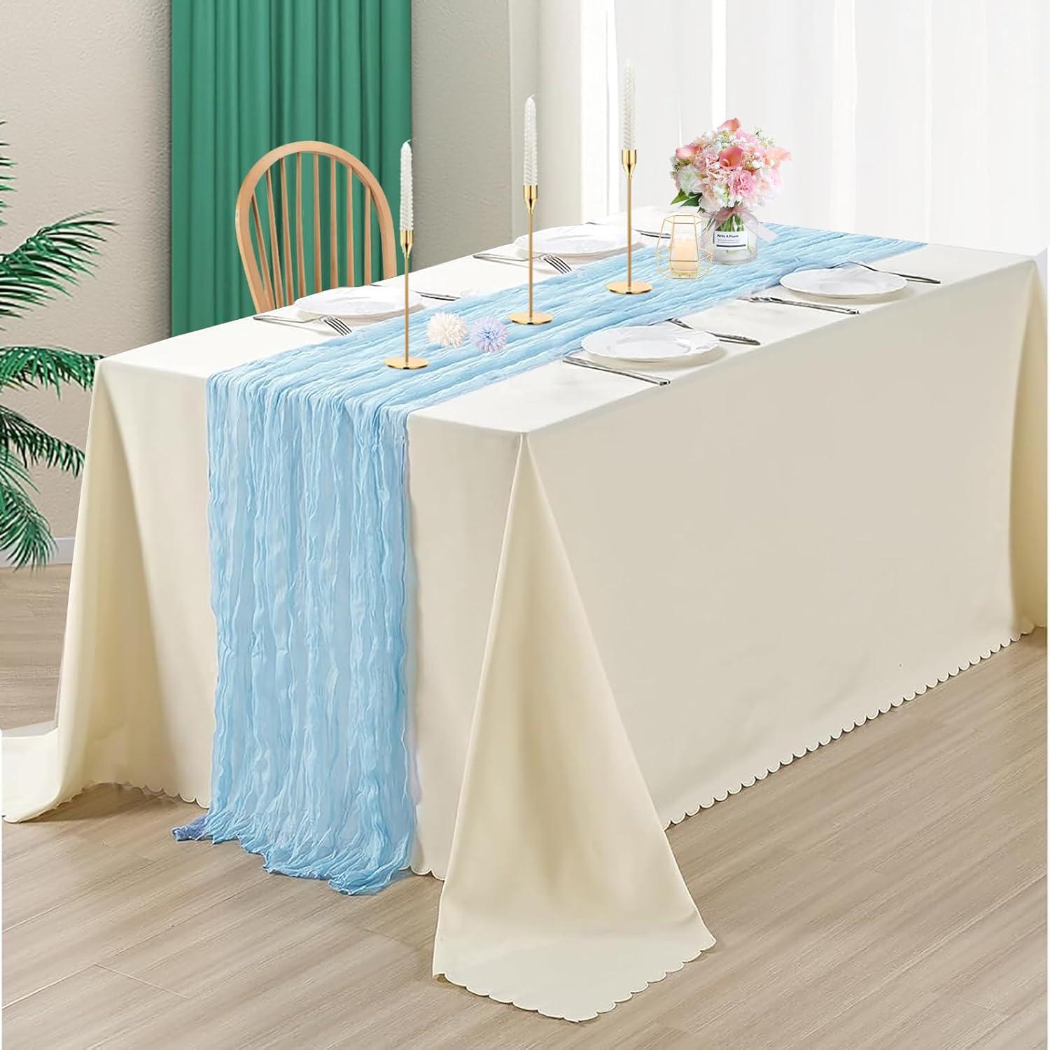 Mint Green Cheesecloth Table Runner 6 Pack 35" Boho Gauze Runner 120 inches Long Tablecloth Runner Rustic Sheer Fabric Bulk for Baby Shower Wedding Bridal Birthday Party Table Decorations