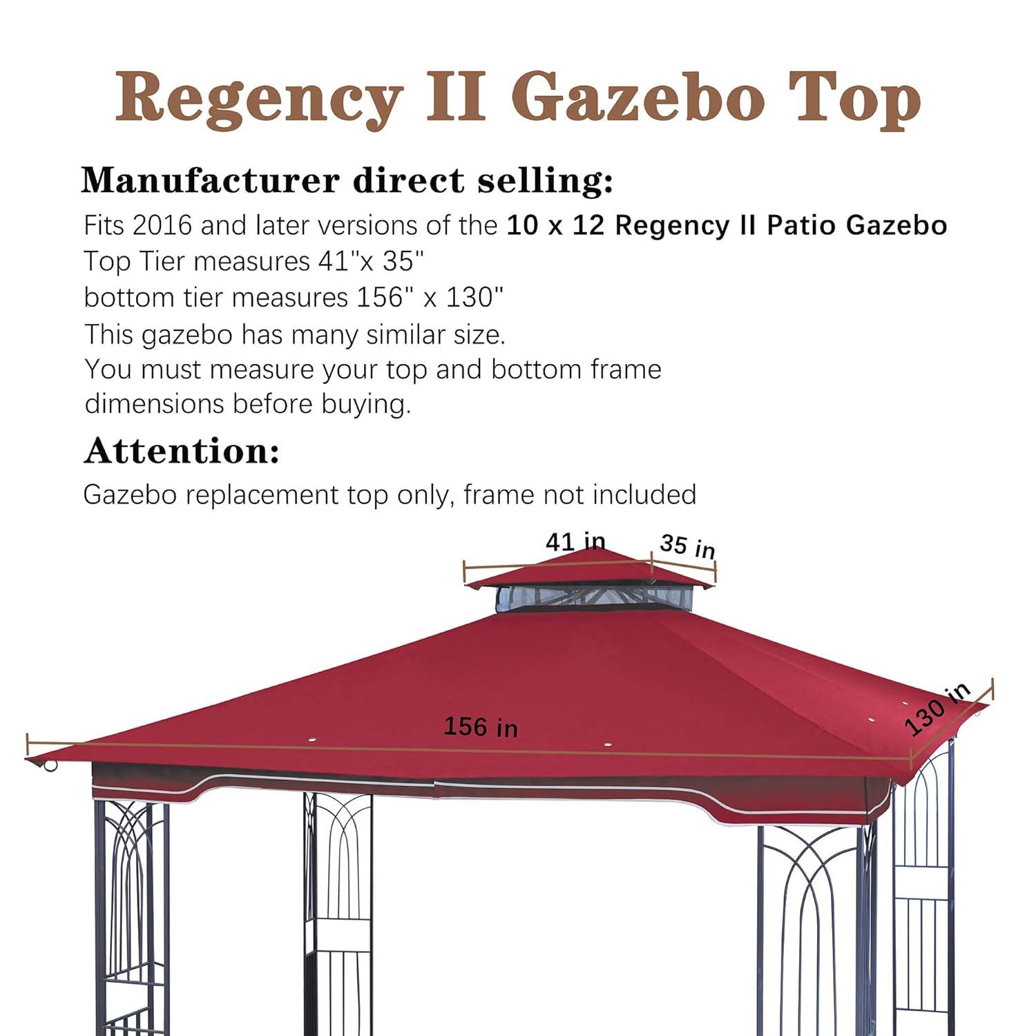 Maroon Replacement Gazebo Canopy for 10 x 12 Regency II Patio Gazebo, Easily Update Your Gazebo