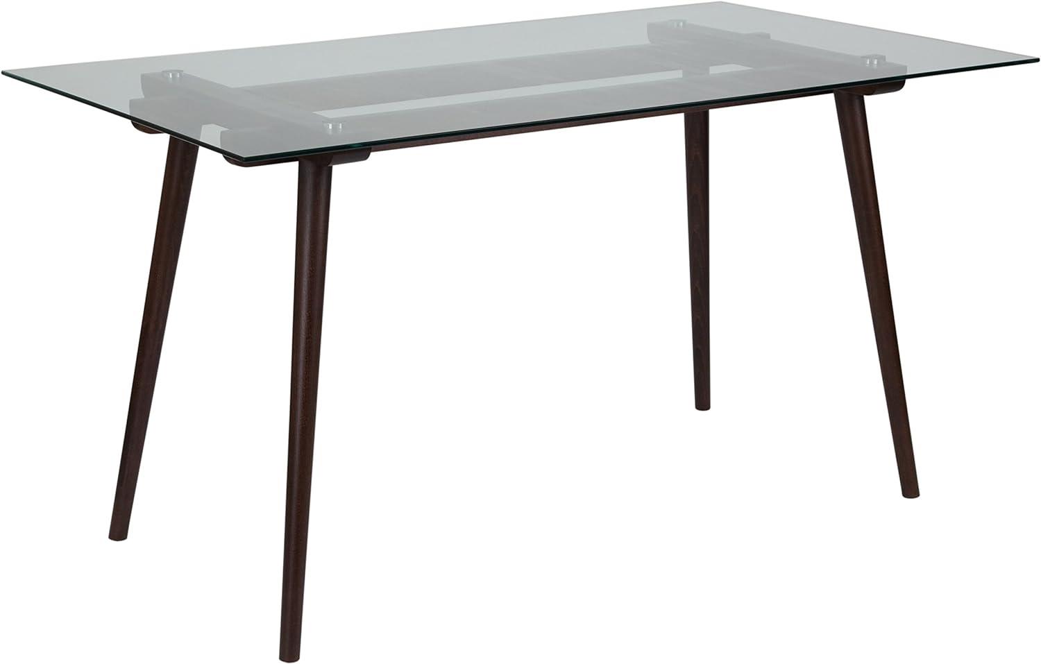 Espresso Wood Dining Table with Clear Glass Top, 55"