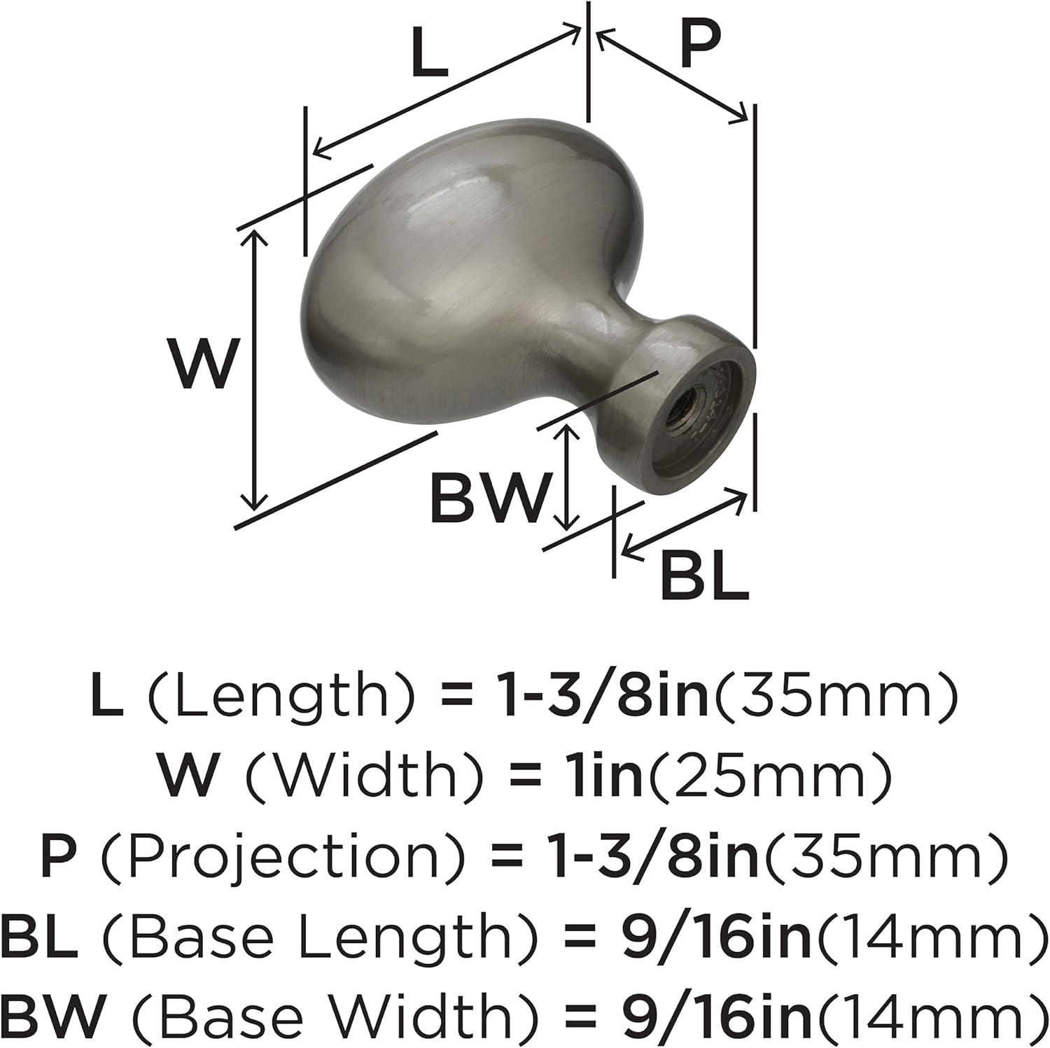 Satin Nickel Oval Cabinet Knob with Mounting Hardware