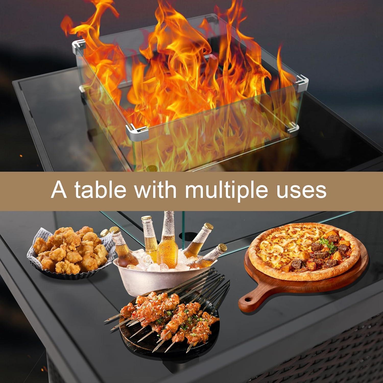 28'' Brown Stainless Steel Propane Fire Pit Table