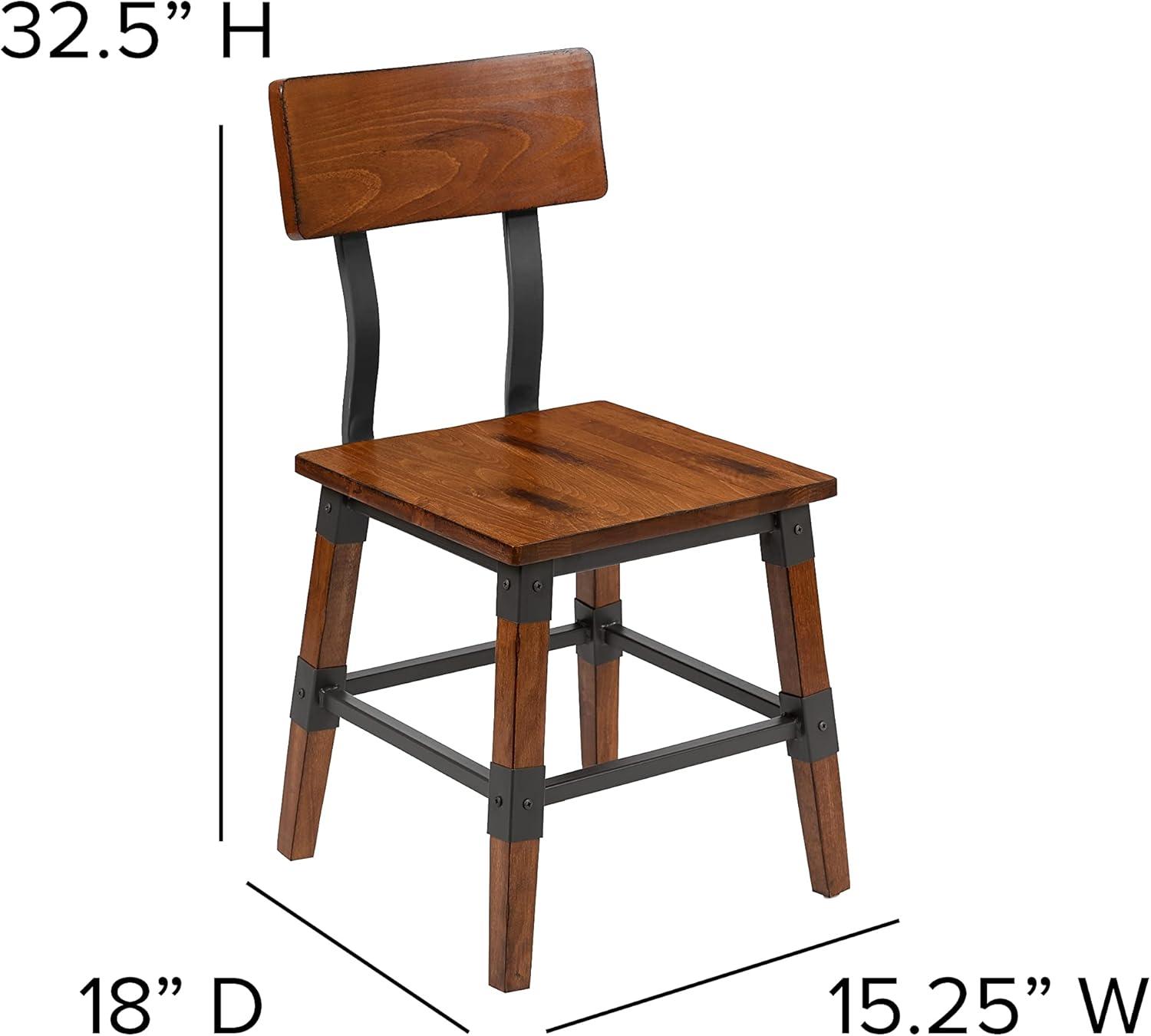 Flash Furniture 4 Pack Rustic Antique Walnut Industrial Wood Dining Chair