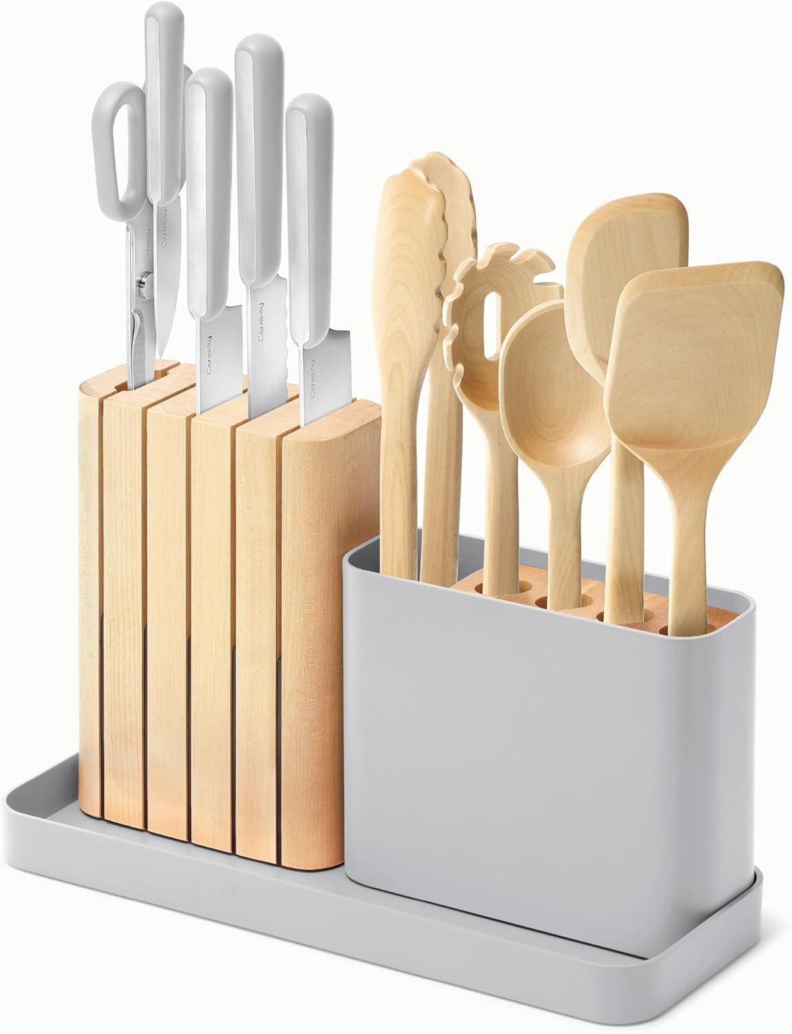 Gray 14-Piece German Steel Knife and Birch Utensil Set