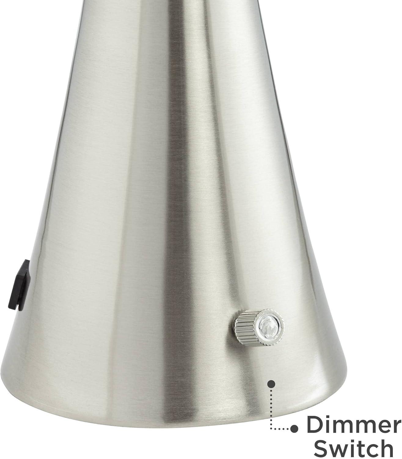 360 Lighting Karl Modern Table Lamps 27 1/2" Tall Set of 2 Brushed Nickel with USB and AC Power Outlet in Base Blue Hardback Drum Shade for Bedroom