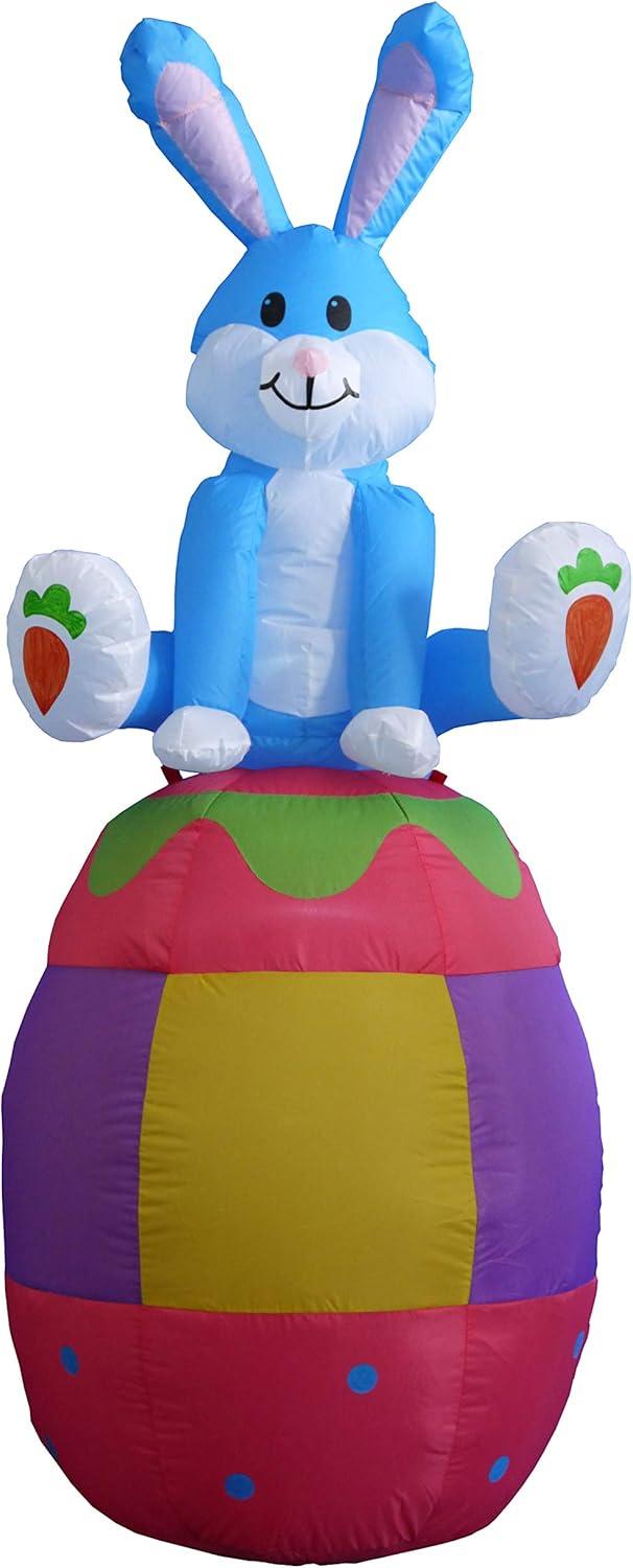 The Holiday Aisle® 6 Foot Tall Happy Easter Lighted Inflatable Bunny Rabbit Sitting on Easter Egg Indoor / Outdoor Blow Up Yard Decoration Inflatable