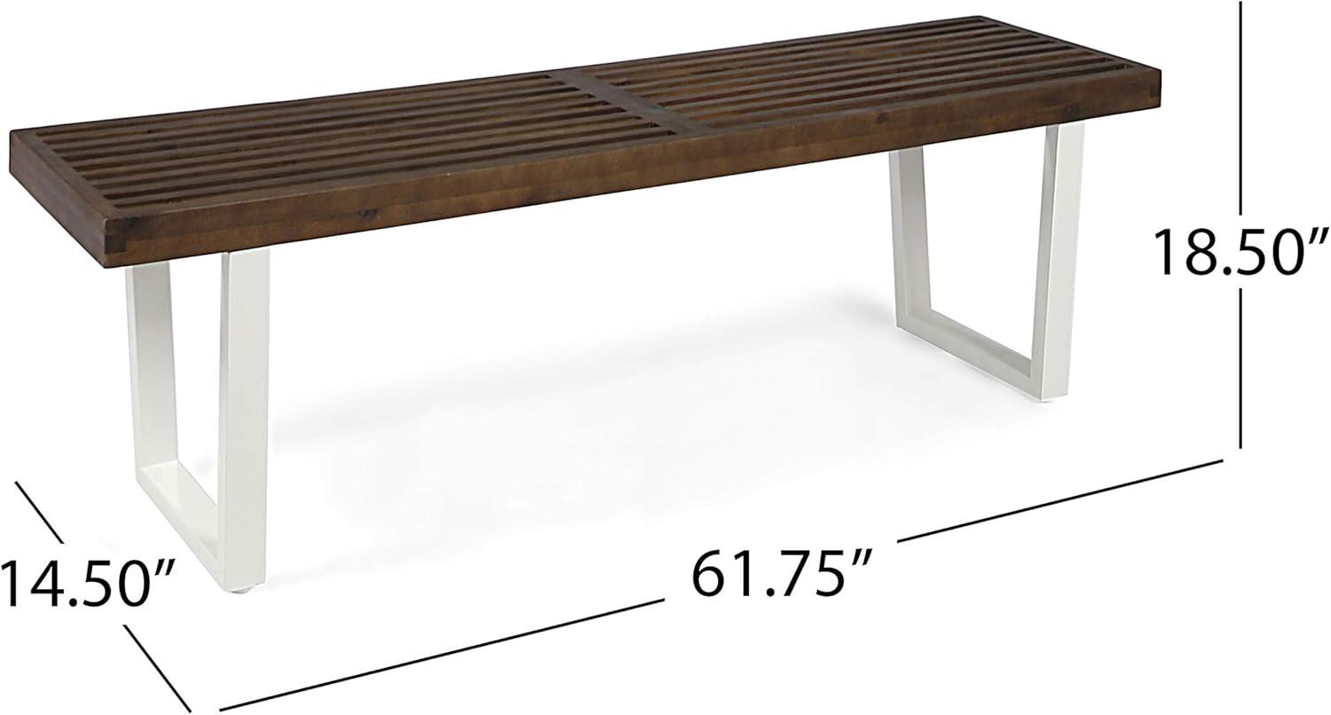 Joa Dark Brown and White Acacia Wood Outdoor Dining Bench