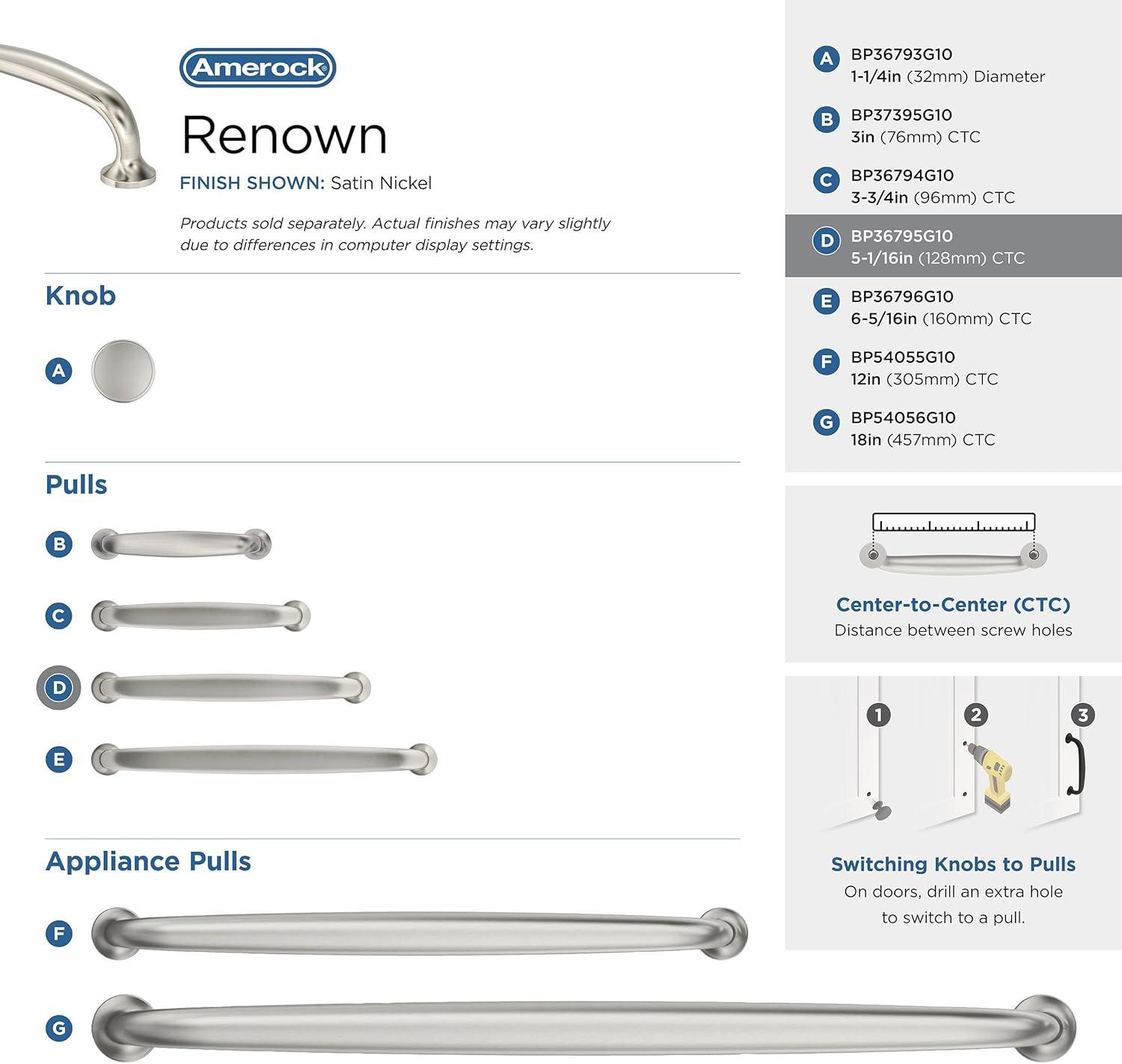 Amerock Renown 5-1/16 inch (128mm) Center-to-Center Satin Nickel Cabinet Pull