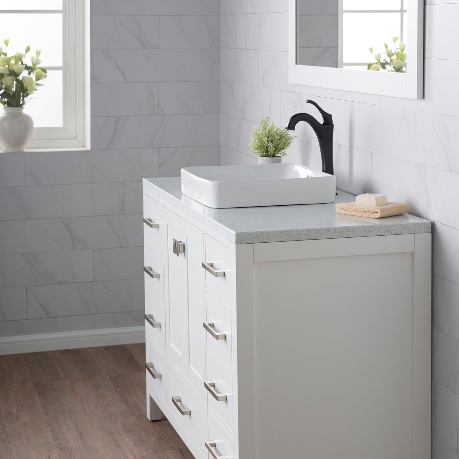 Elavo White Ceramic Square Drop-in Bathroom Sink with Overflow