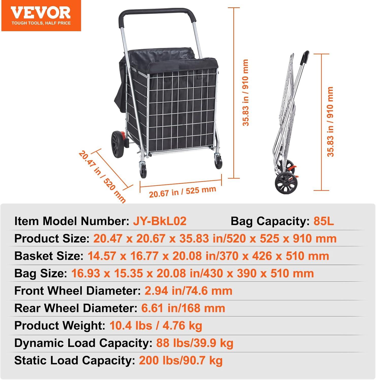 Silver Heavy Duty Folding Shopping Cart with Black Bag