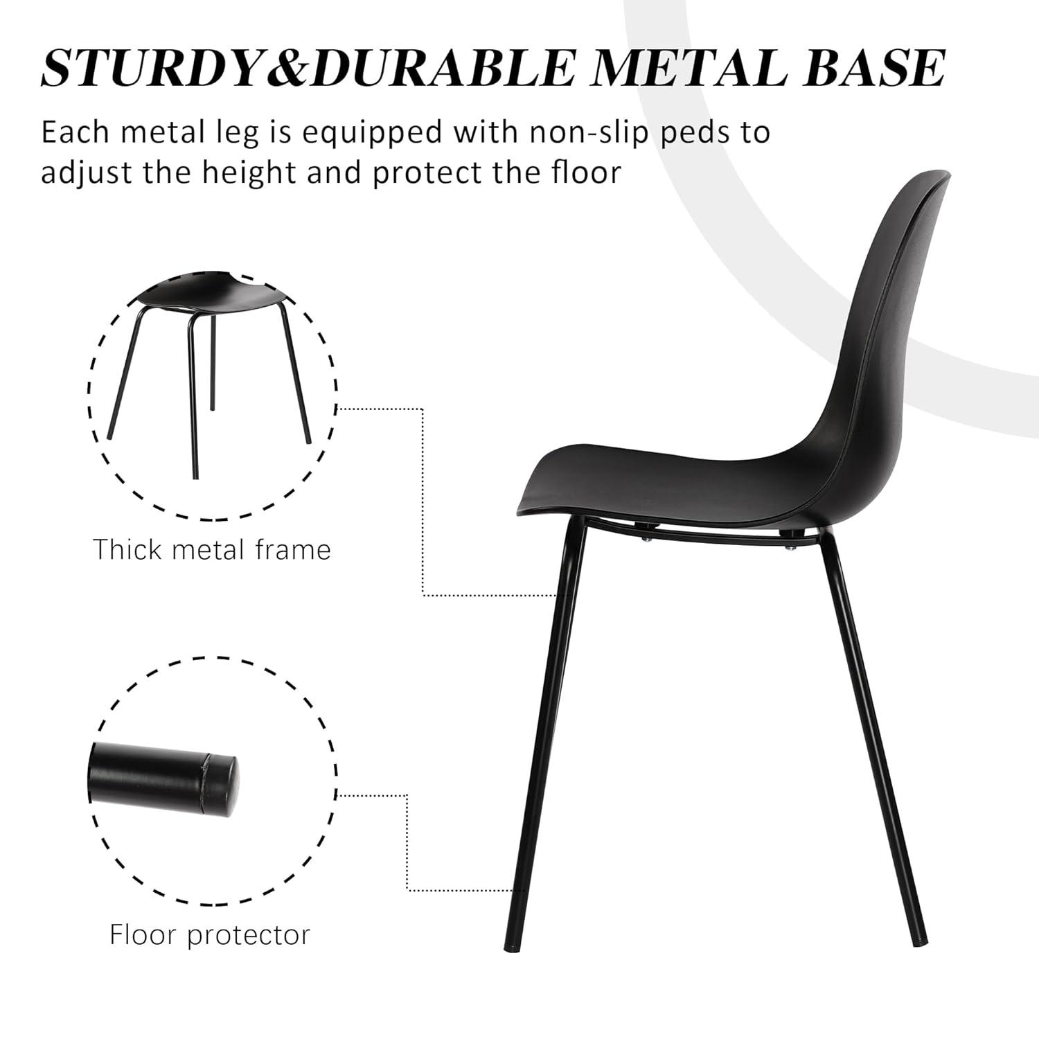 Black Metal Industrial Side Chairs with Polypropylene Seat, Set of 2