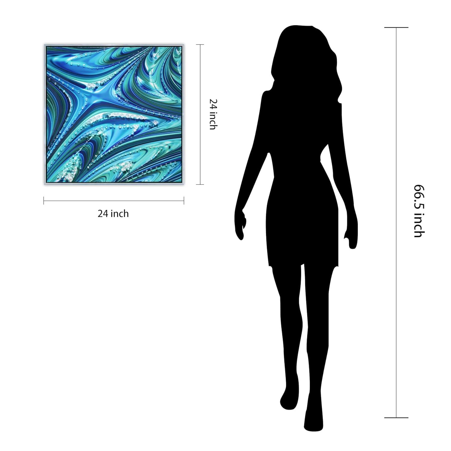 "Ocean Waves II" Crystallus Epoxy Coated Wrapped Framed Glossy Blue Canvas Wall Art with Heavy Acrylic Crystal Shards Embellishments