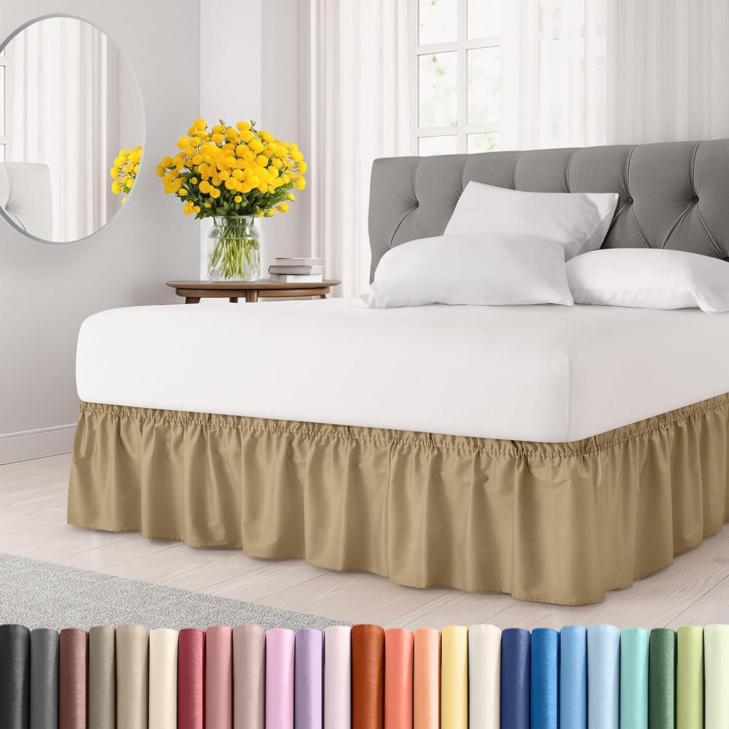 CGK Linens Ruffled Elastic Wrap Around Tailored Bed Skirt