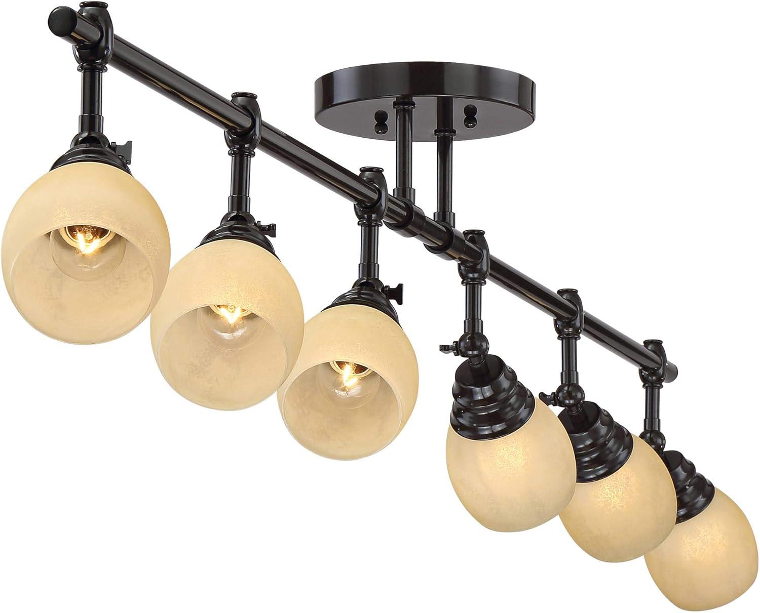 Pro Track Elm Park 6-Head Ceiling Track Light Fixture Kit Spot Light Directional Brown Bronze Finish Amber Glass Western Kitchen Bathroom 57 1/2" Wide