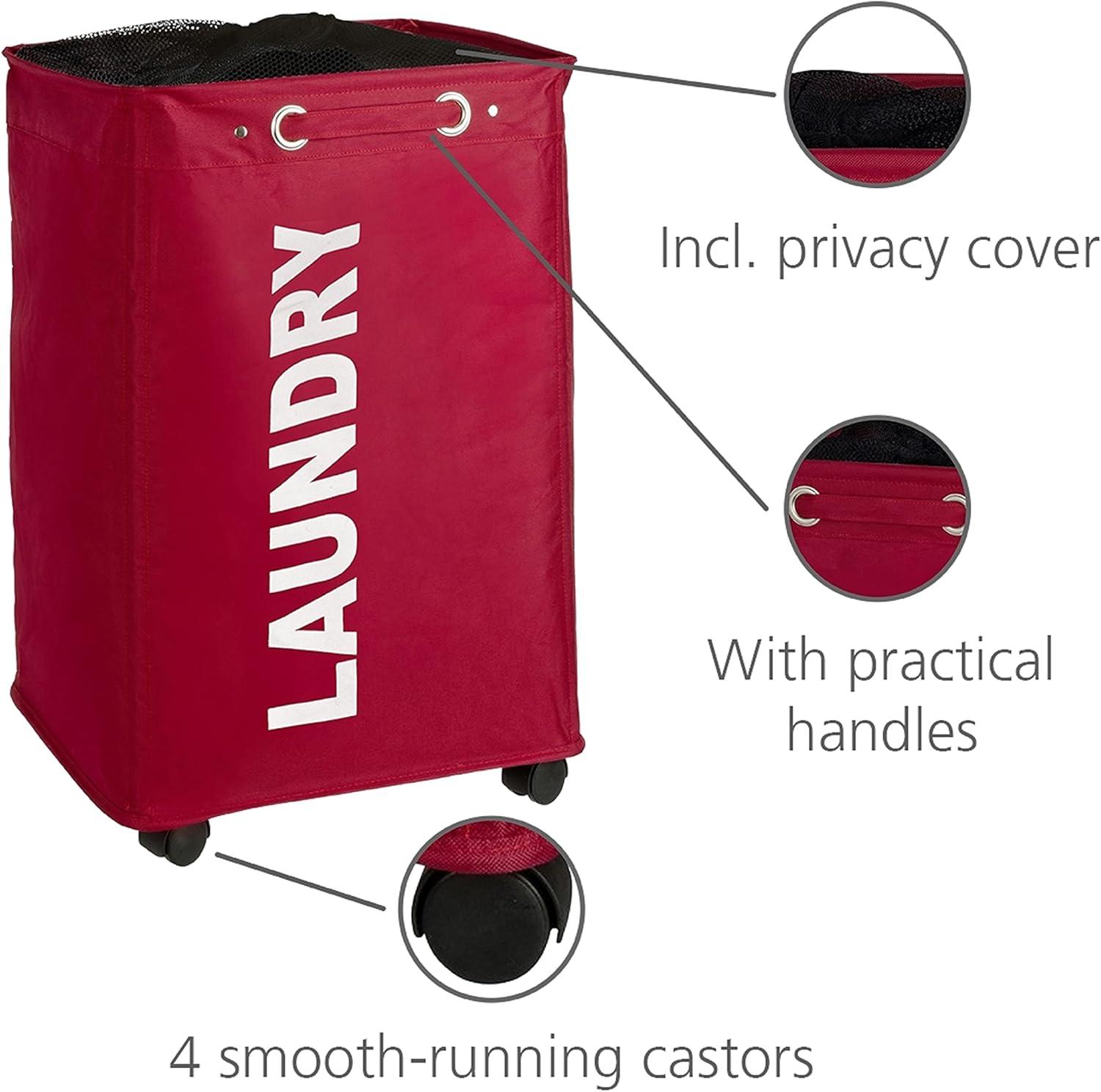 Laundry Basket with Wheels, Sorter, With Lid, Storage, Laundry Hamper, Laundry Bin, Slim red