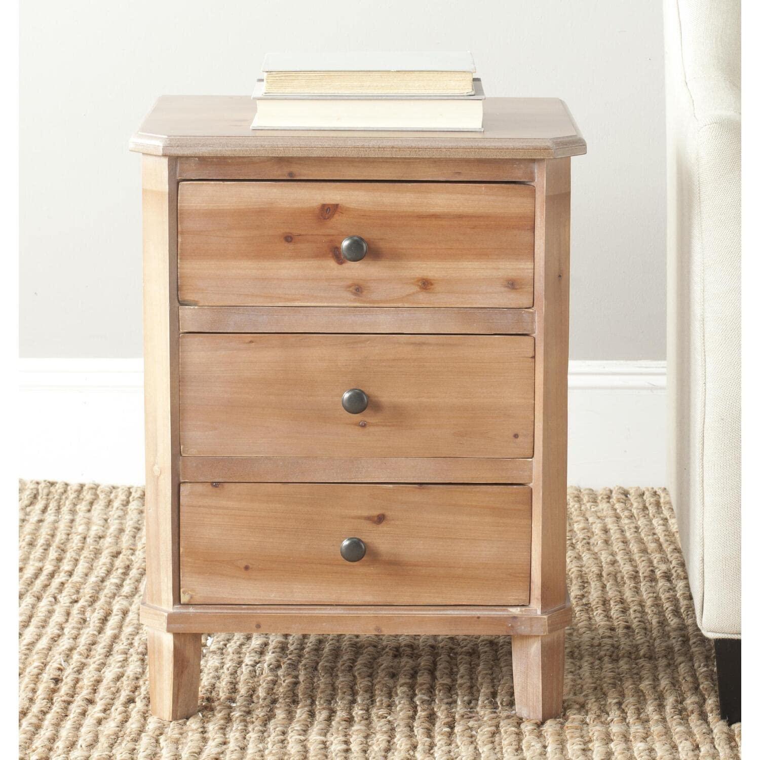 Wildon Home® 25'' H Joe Pine End Table - 3 Drawer Nightstand with Silver Pulls, Stylish Farmhouse Bedroom Storage